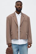 Gabardine Boxy Cropped Single Breasted Blazer - Taupe