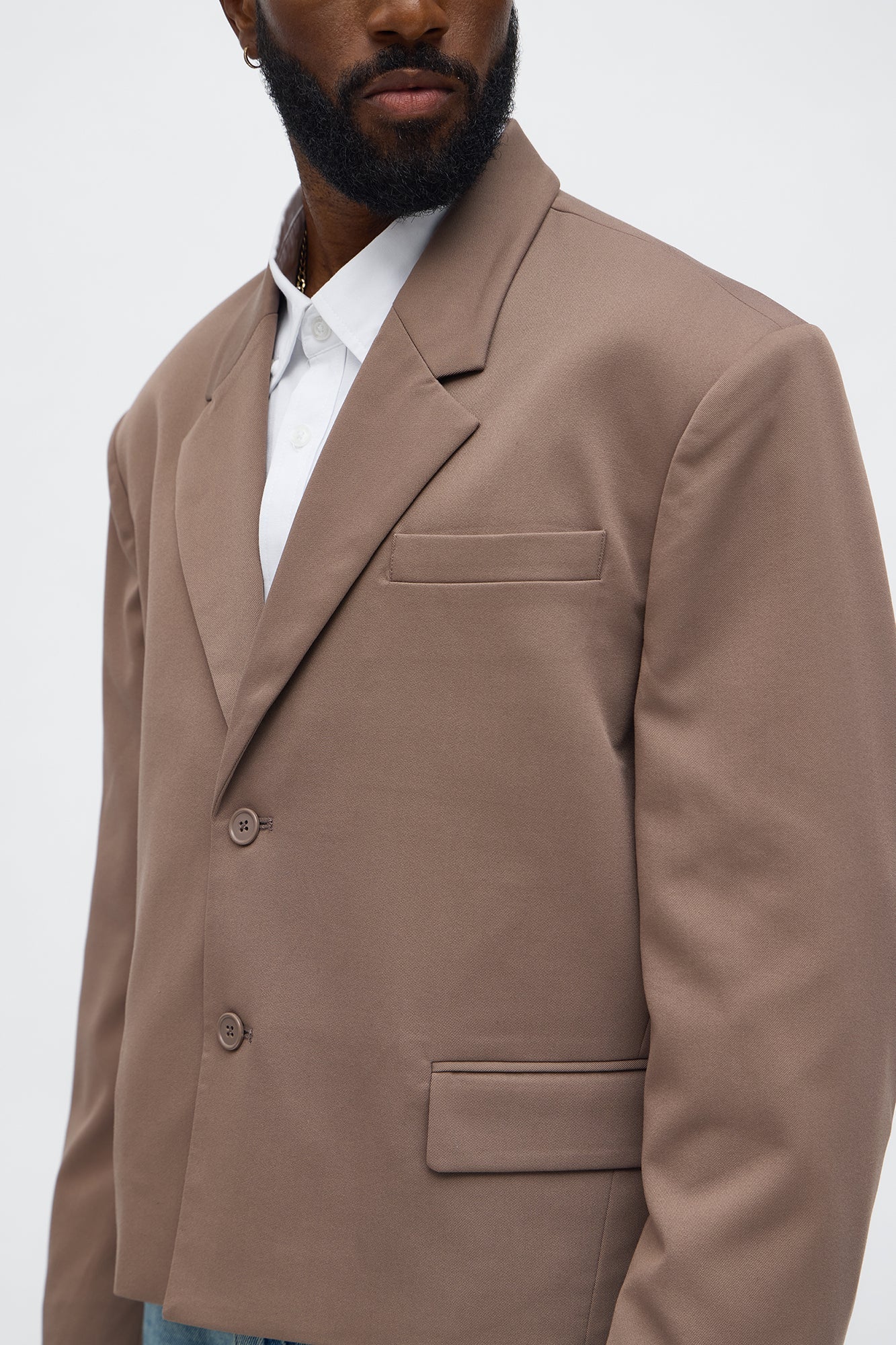 Gabardine Boxy Cropped Single Breasted Blazer - Taupe