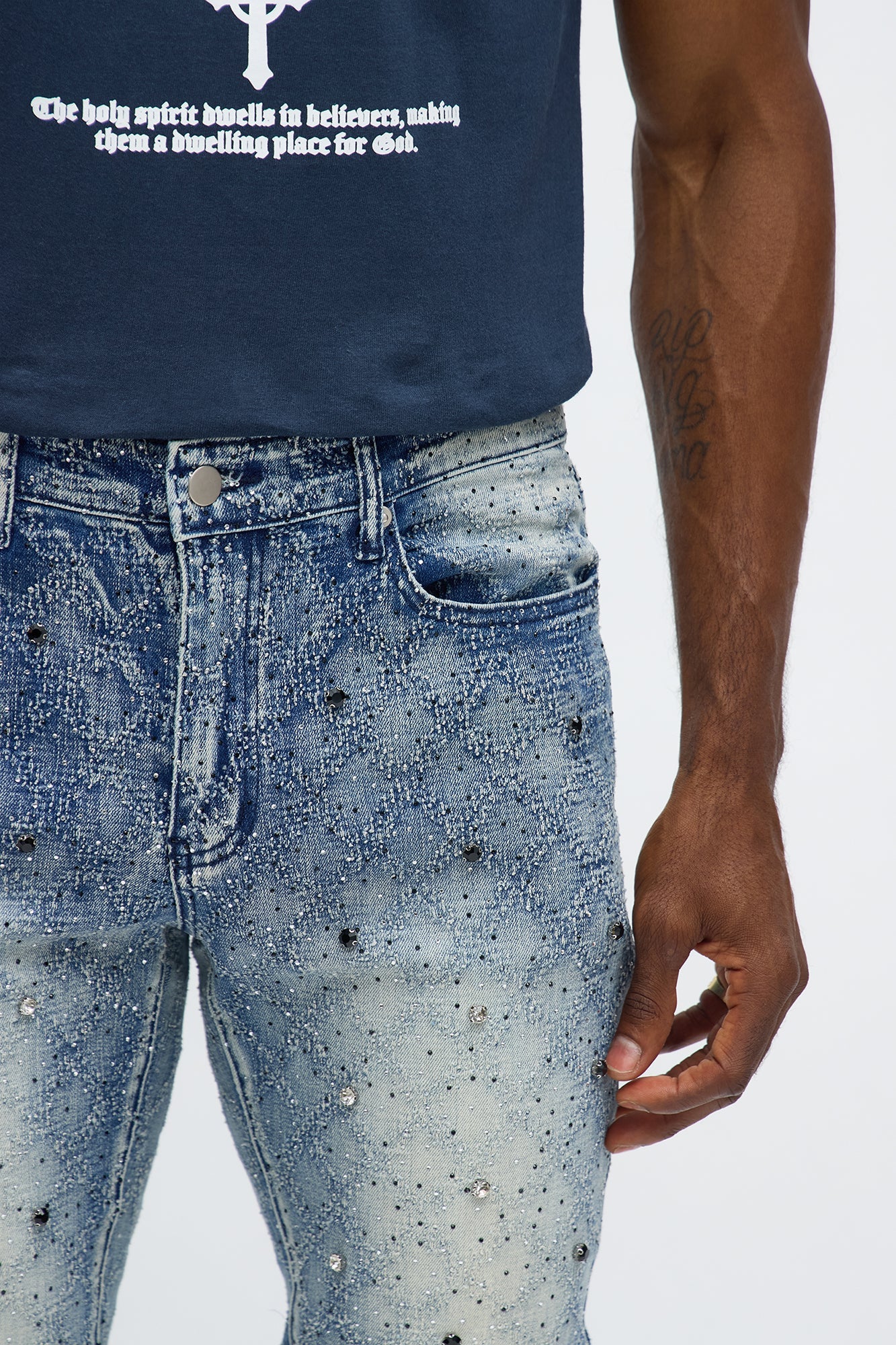 Stacked Slim Flare We WIldin In Bling Jean - Light Wash