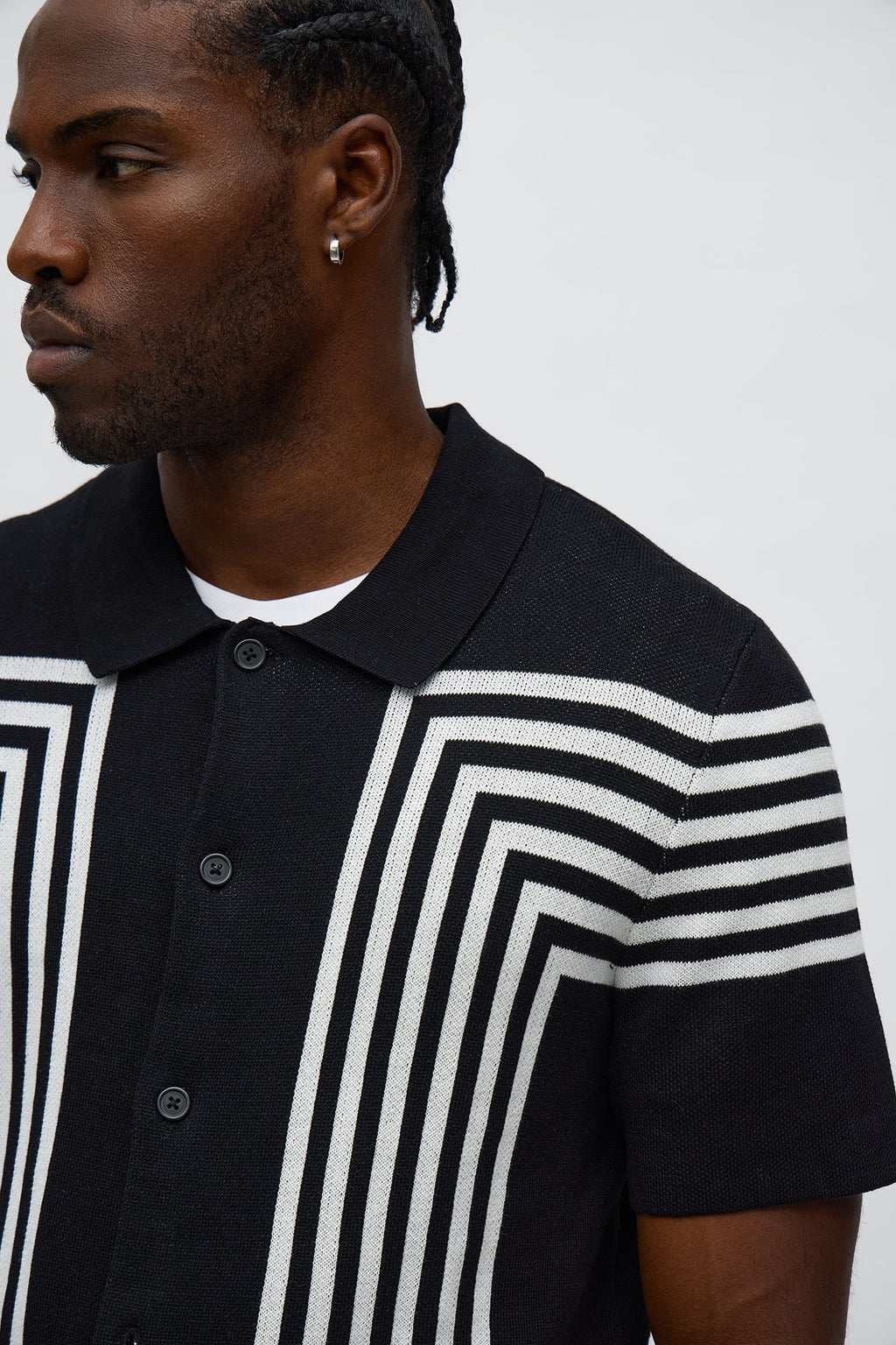 All Of The Lines Button Up Knit Polo Shirt - Black/combo