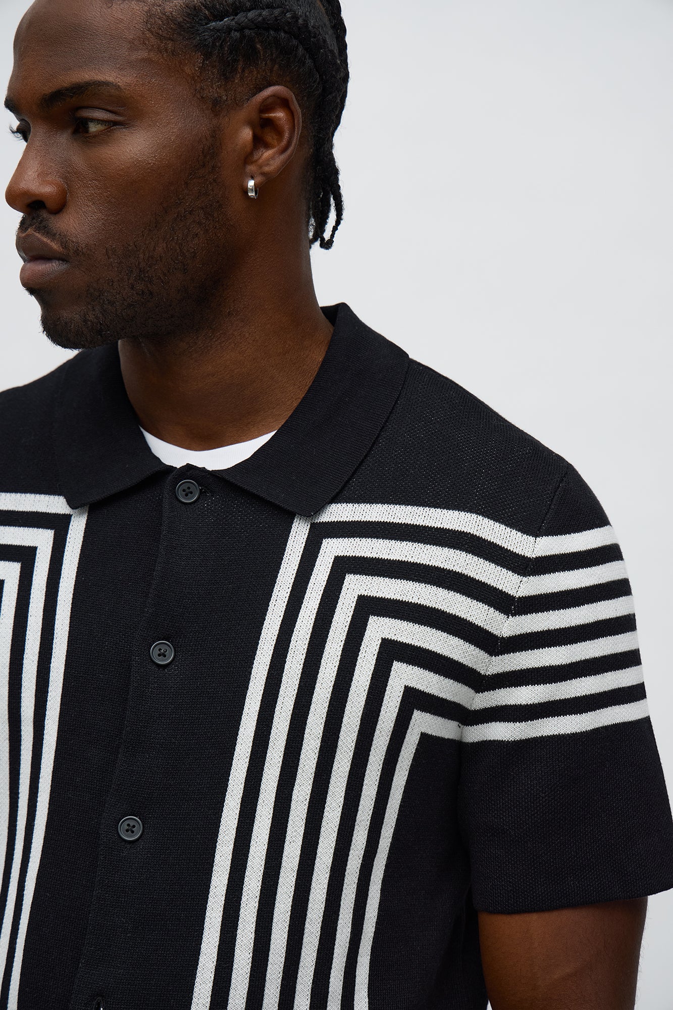 All Of The Lines Button Up Knit Polo Shirt - Black/combo