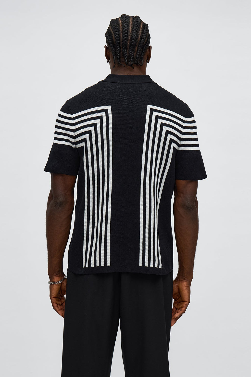 All Of The Lines Button Up Knit Polo Shirt - Black/combo