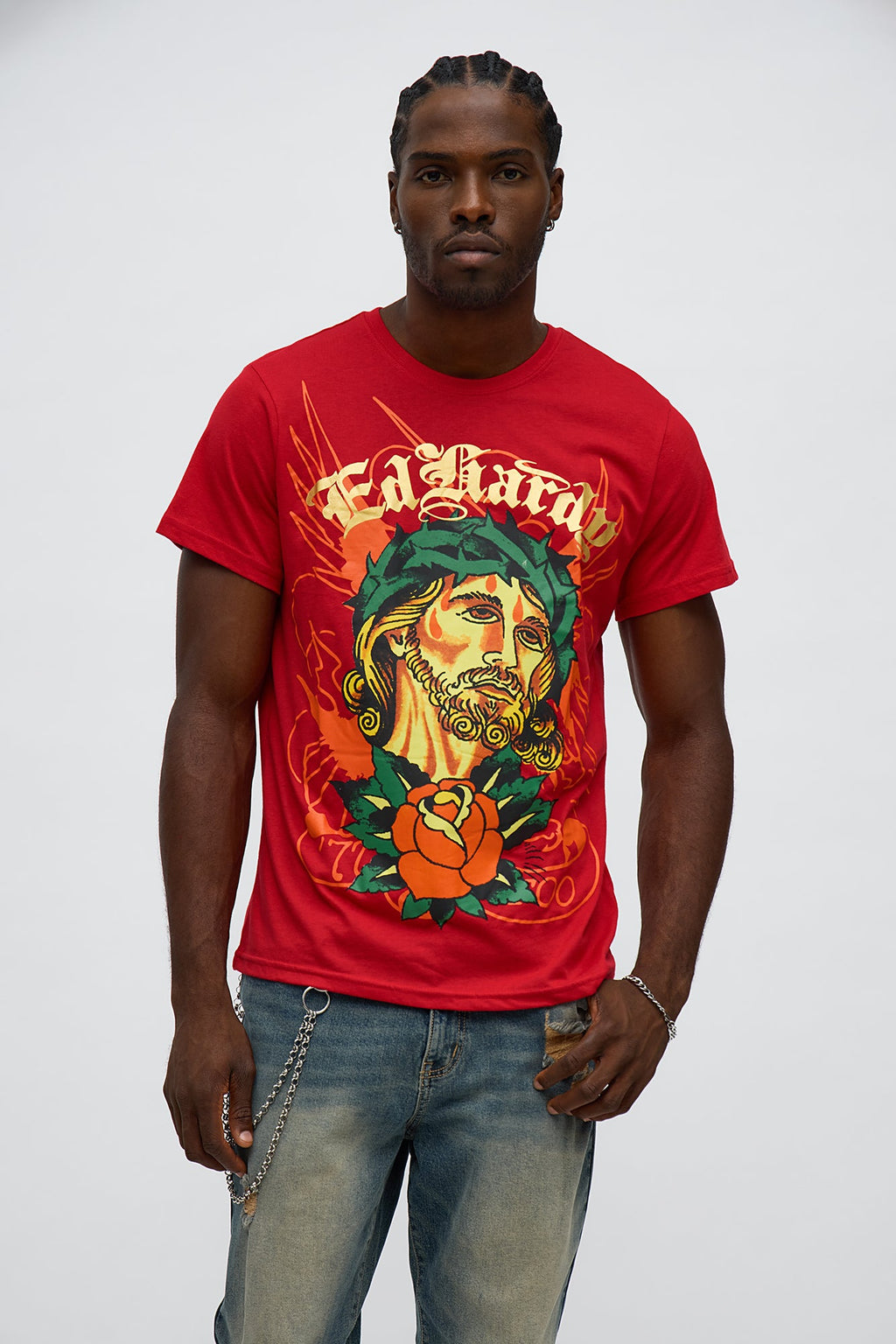 Ed Hardy Rose Faith Short Sleeve Tee - Red