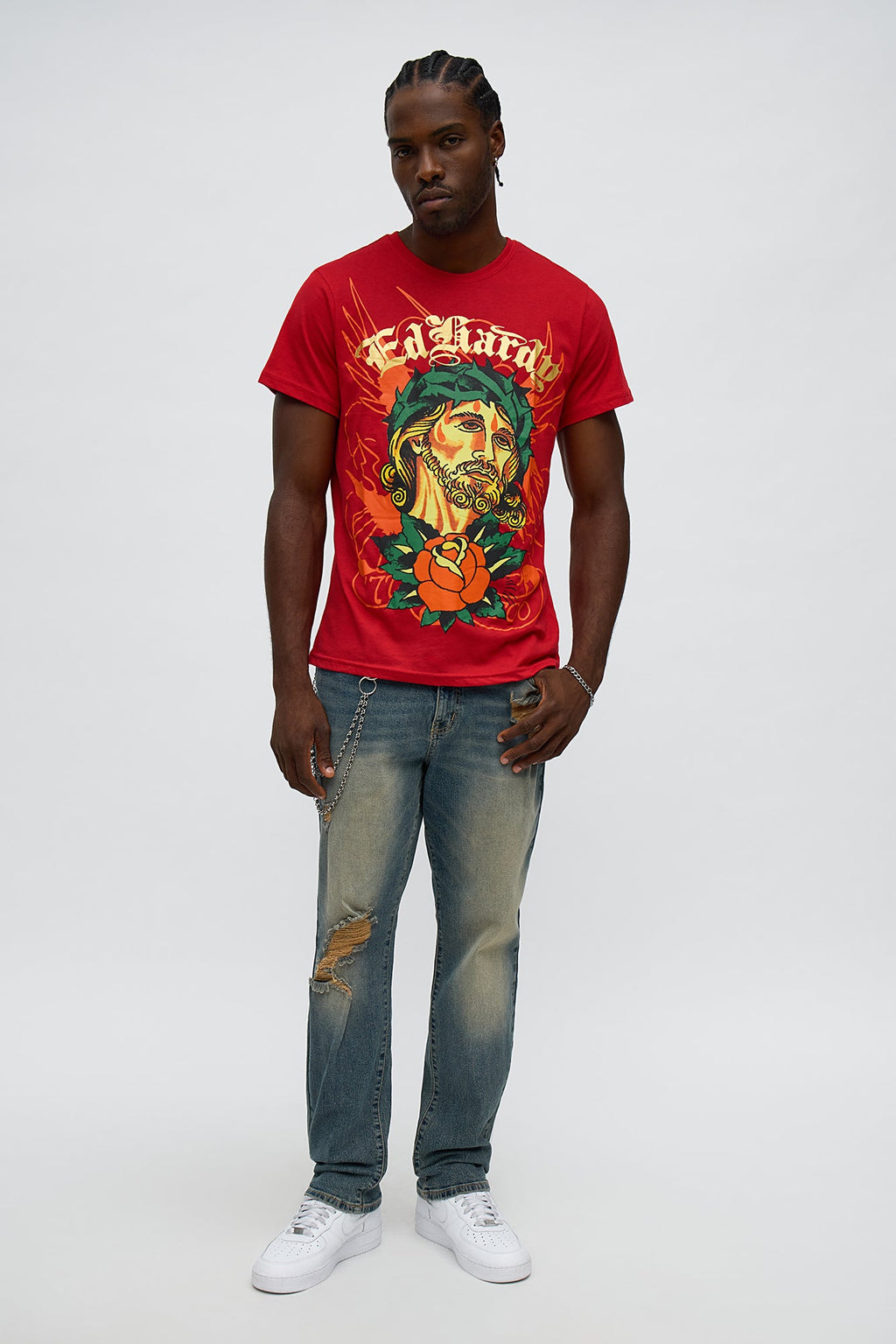 Ed Hardy Rose Faith Short Sleeve Tee - Red