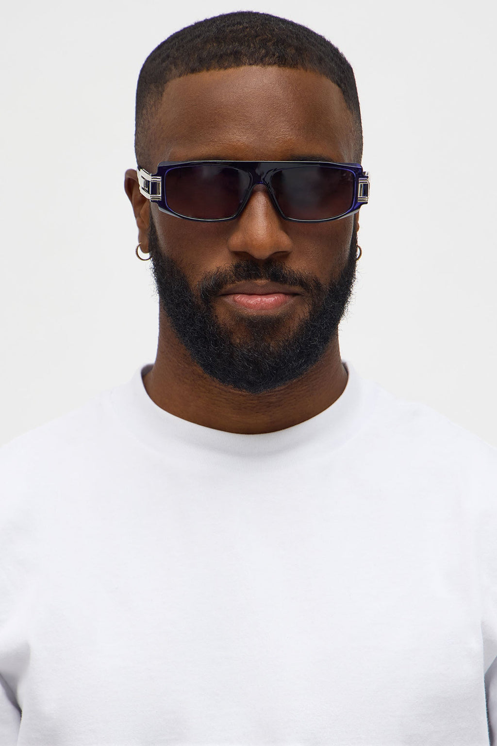 Flat Top Frame Colored Lens Sunglasses - Navy