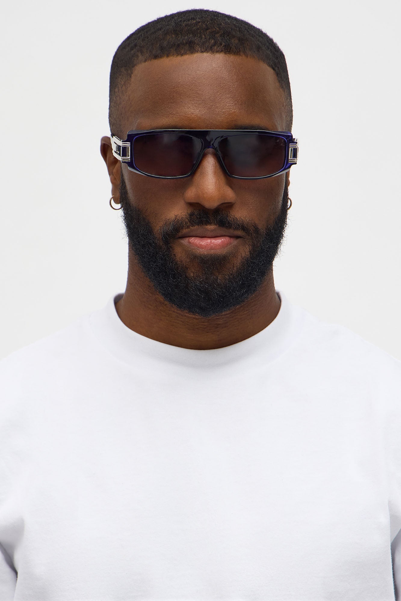 Flat Top Frame Colored Lens Sunglasses - Navy