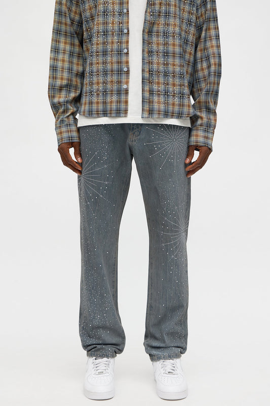 Slim Shining Star Rhinestoned Jean - Vintage Blue Wash