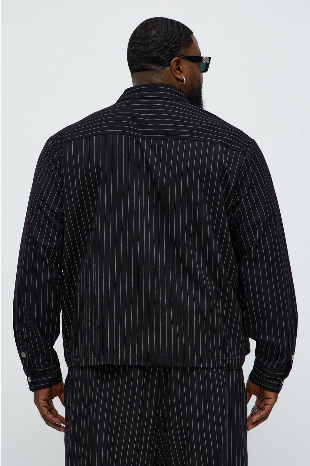 Cropped Striped Button Up Shirt - Black