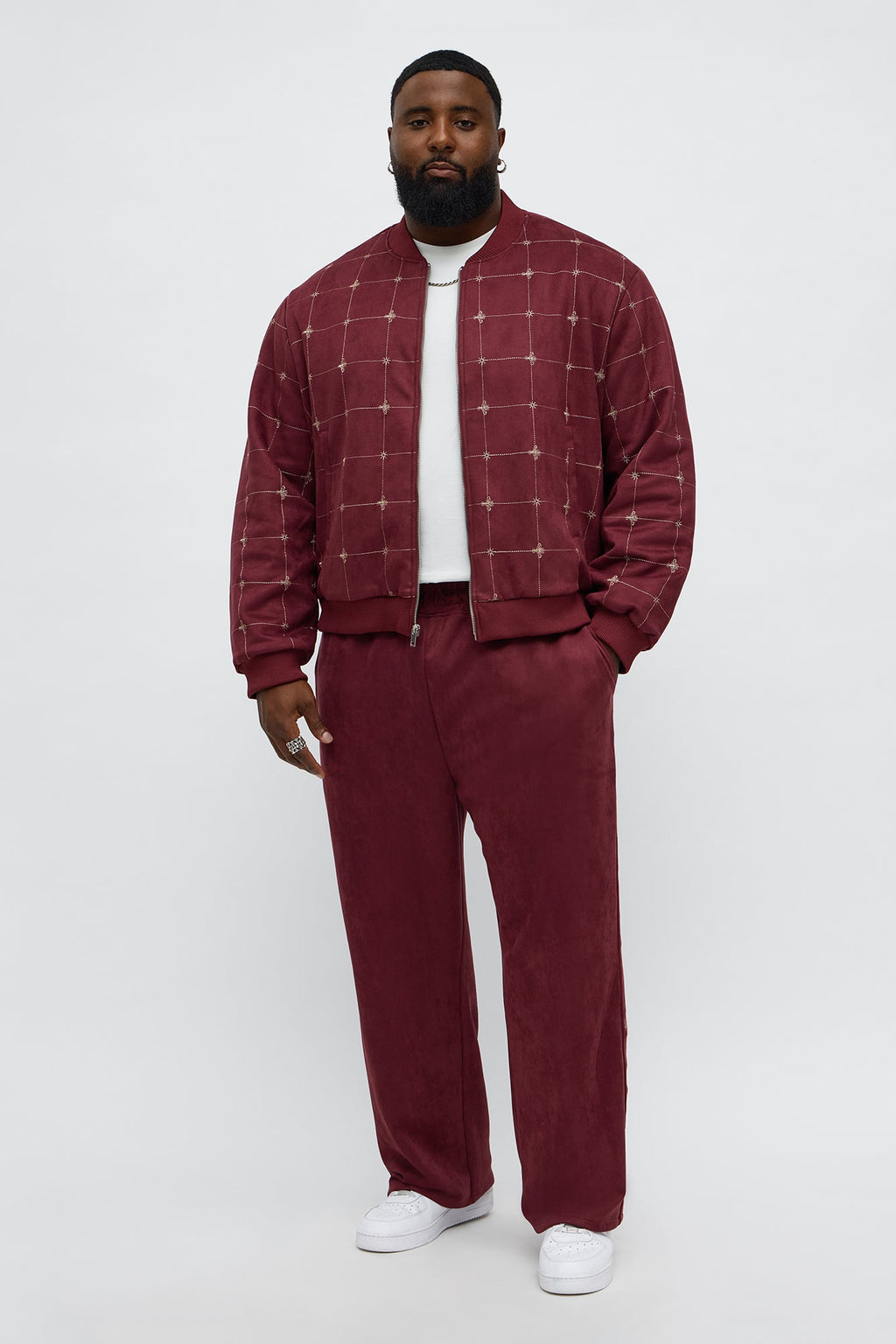 Straight Faux Velvet Buzzed Pant - Burgundy