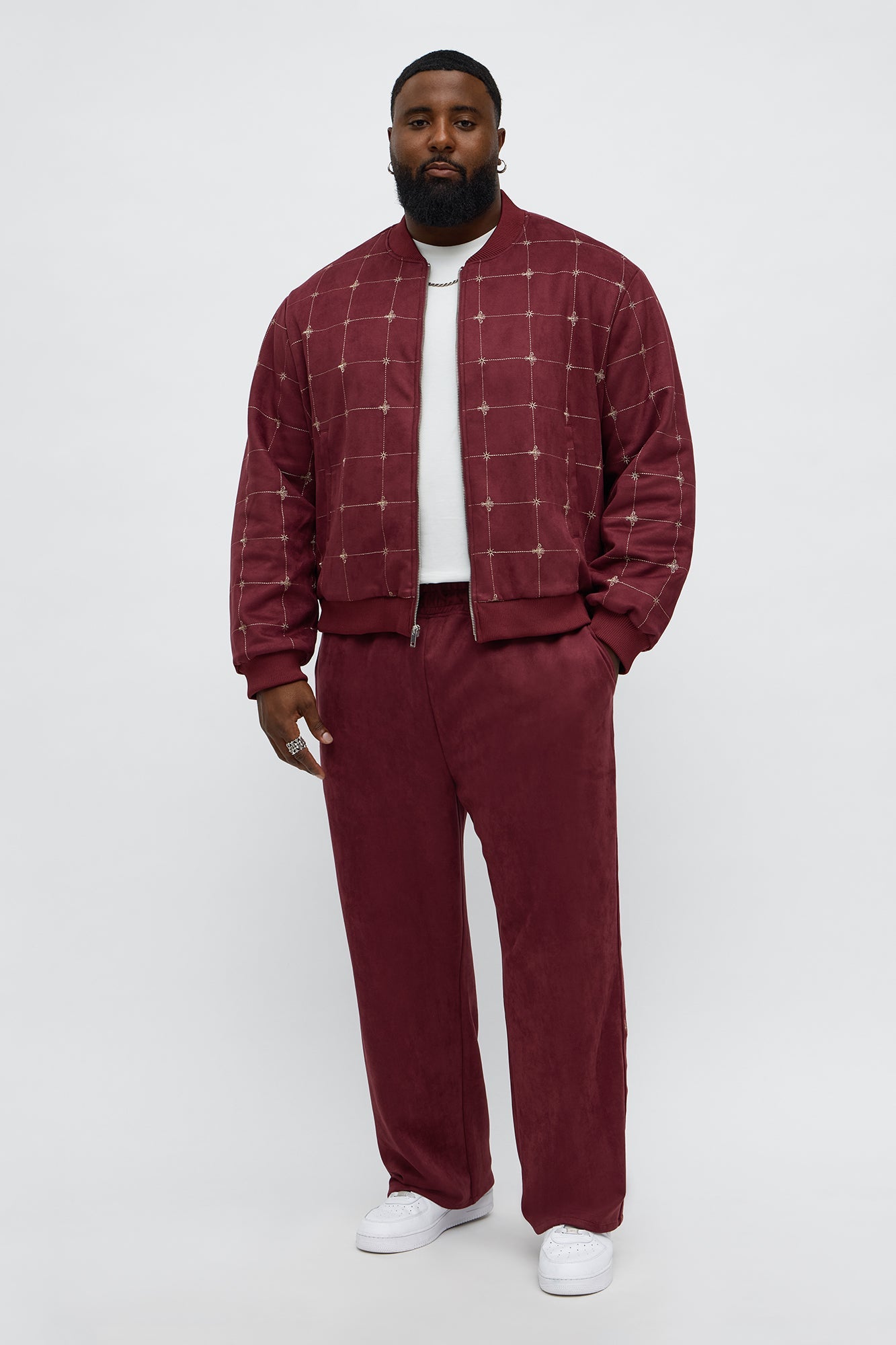 Straight Faux Velvet Buzzed Pant - Burgundy