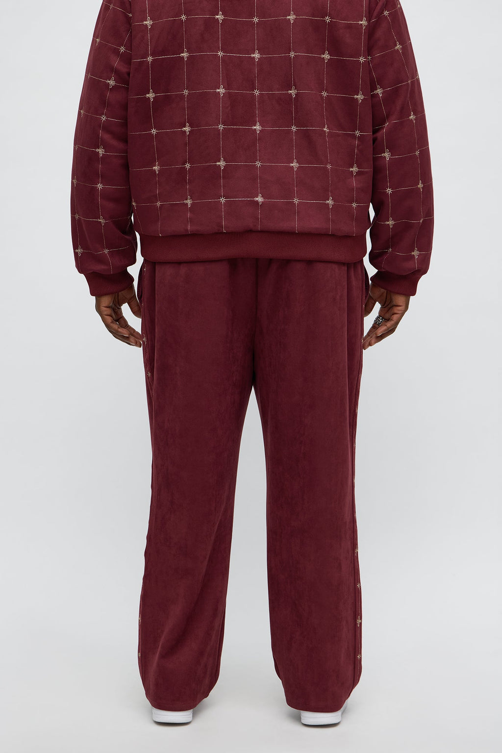 Straight Faux Velvet Buzzed Pant - Burgundy