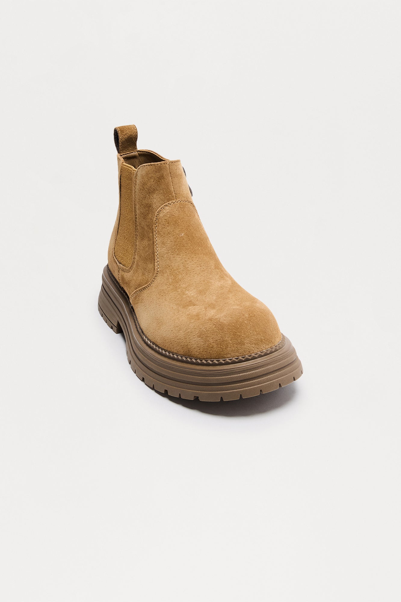 Genuine Suede Lace Less Chunky Boot - Taupe
