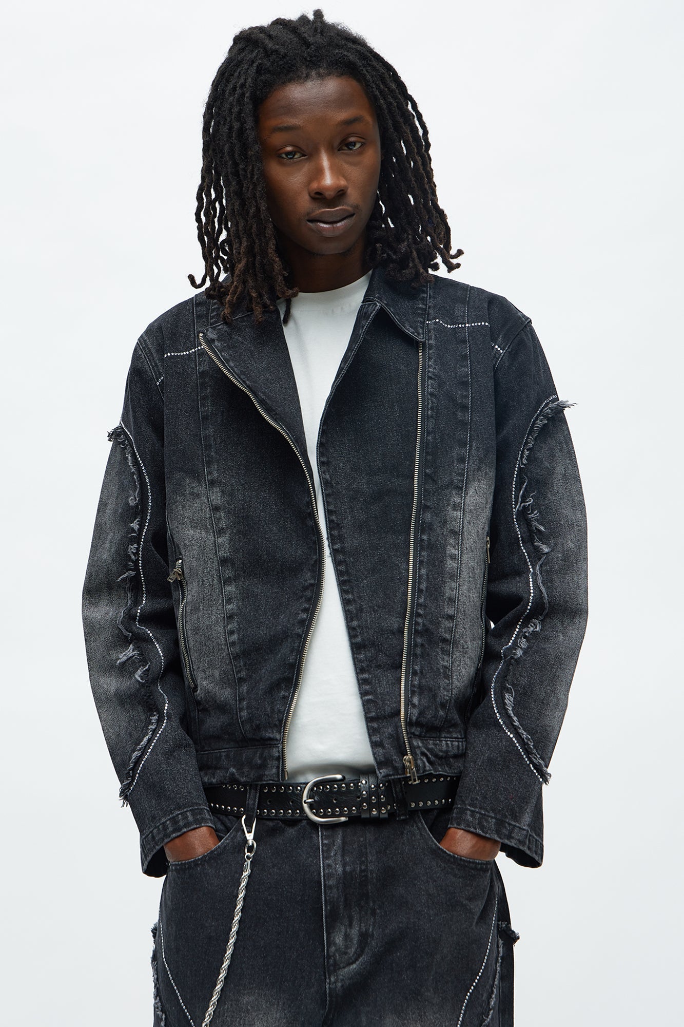 Moto Been Down Jeweled Denim Jacket - Black Wash
