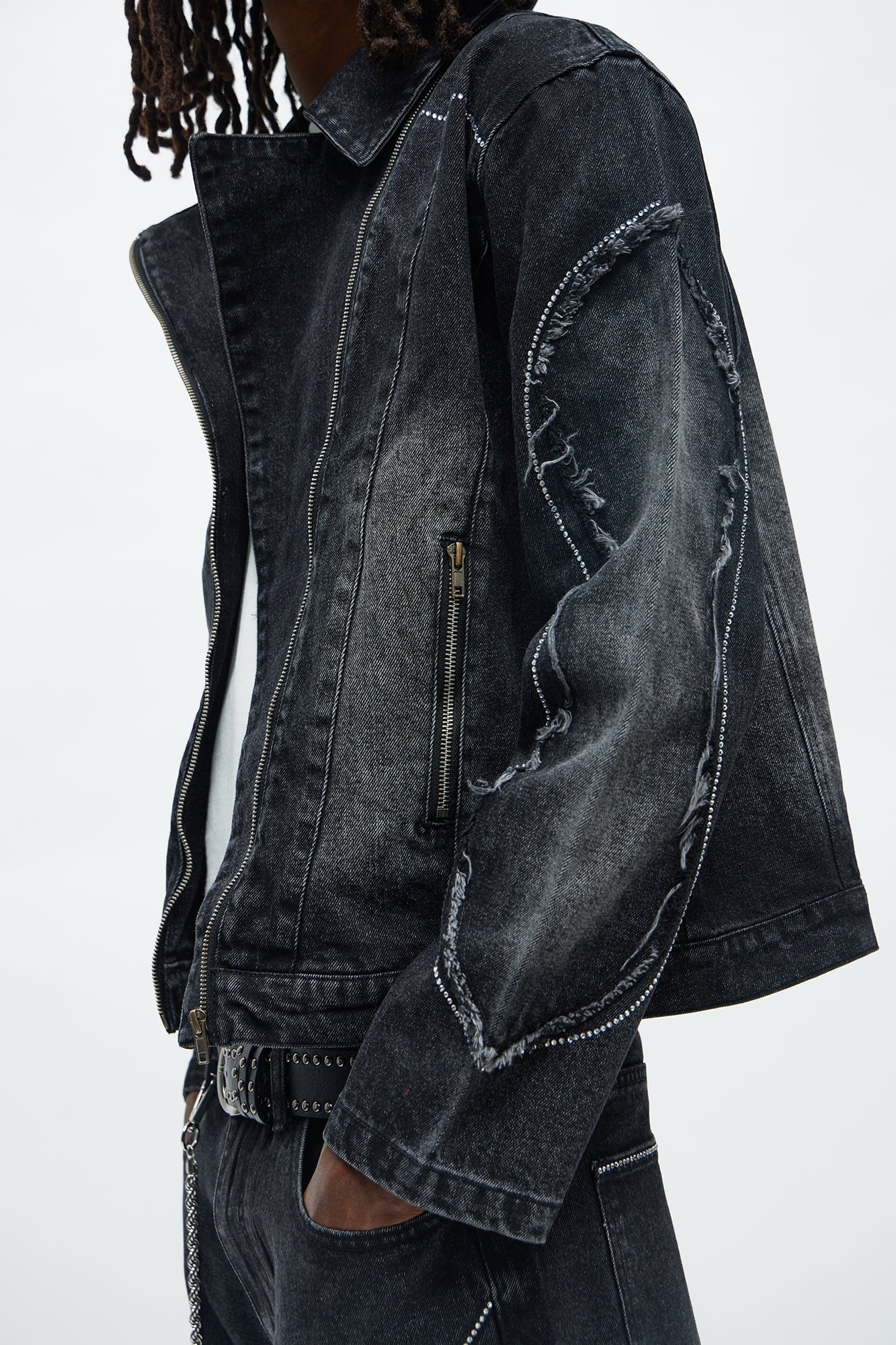 Moto Been Down Jeweled Denim Jacket - Black Wash