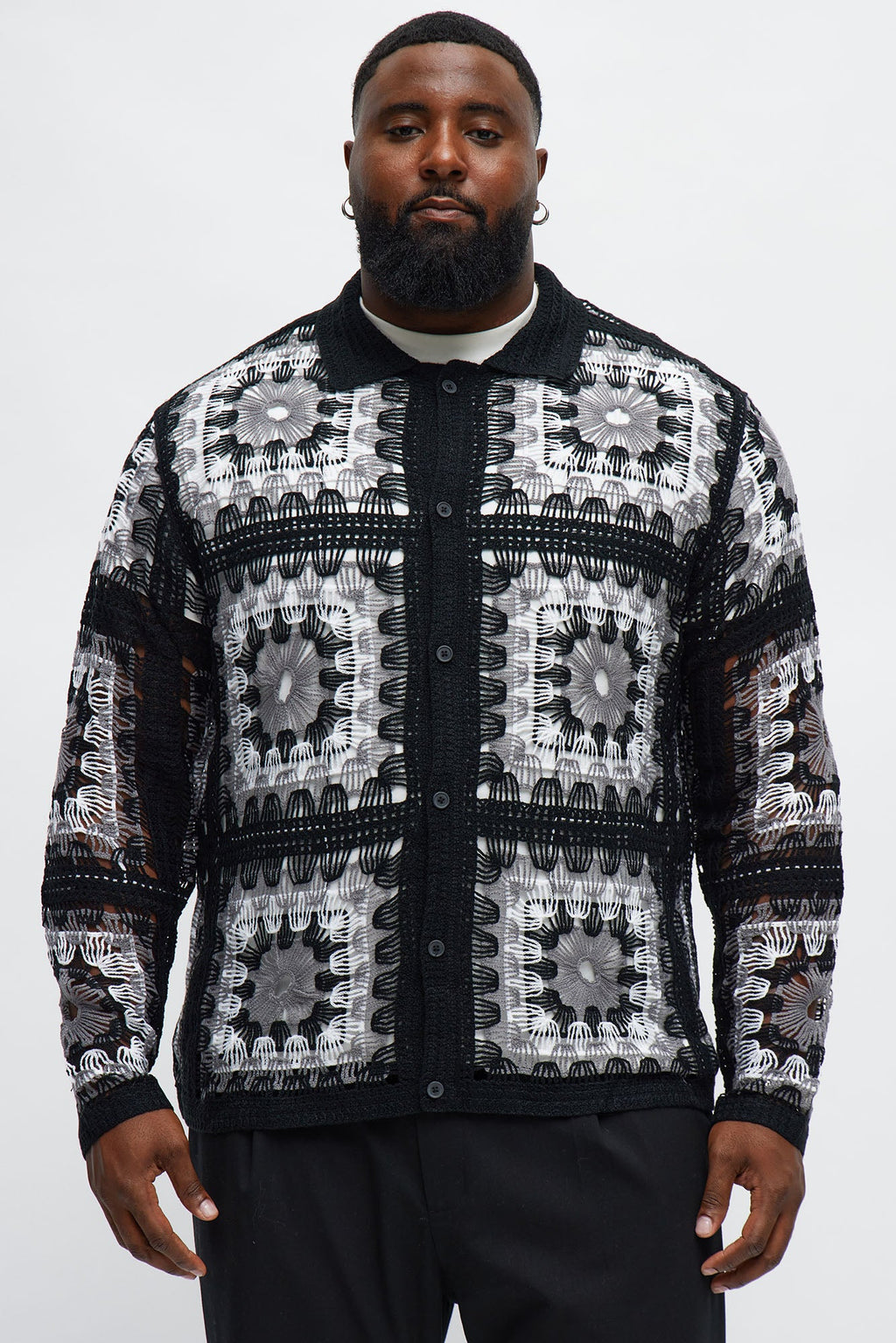 Crochet Stay Button Up Shirt - Black