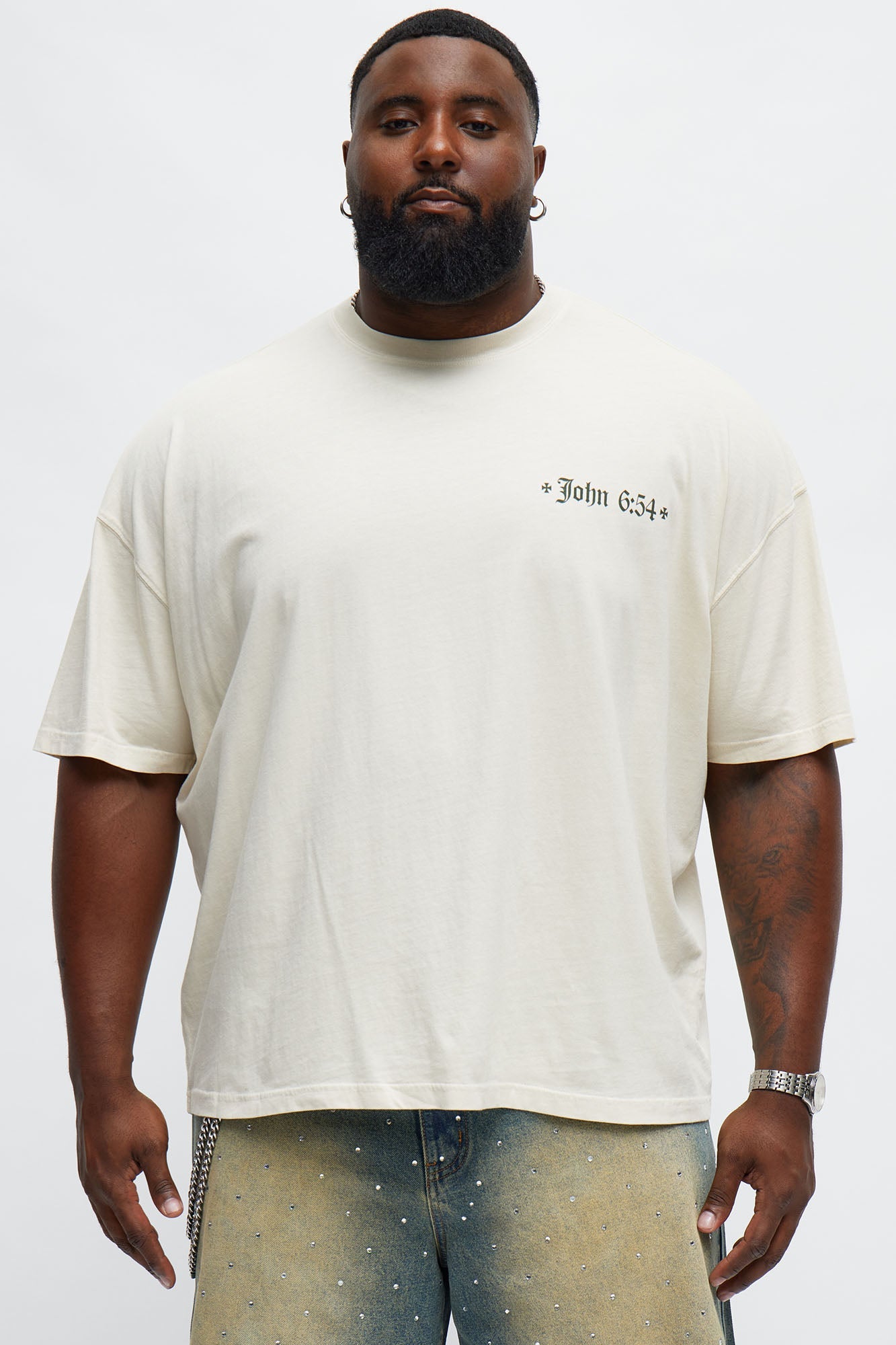 John 6 Verse 54 Oversized Short Sleeve Tee - Cream