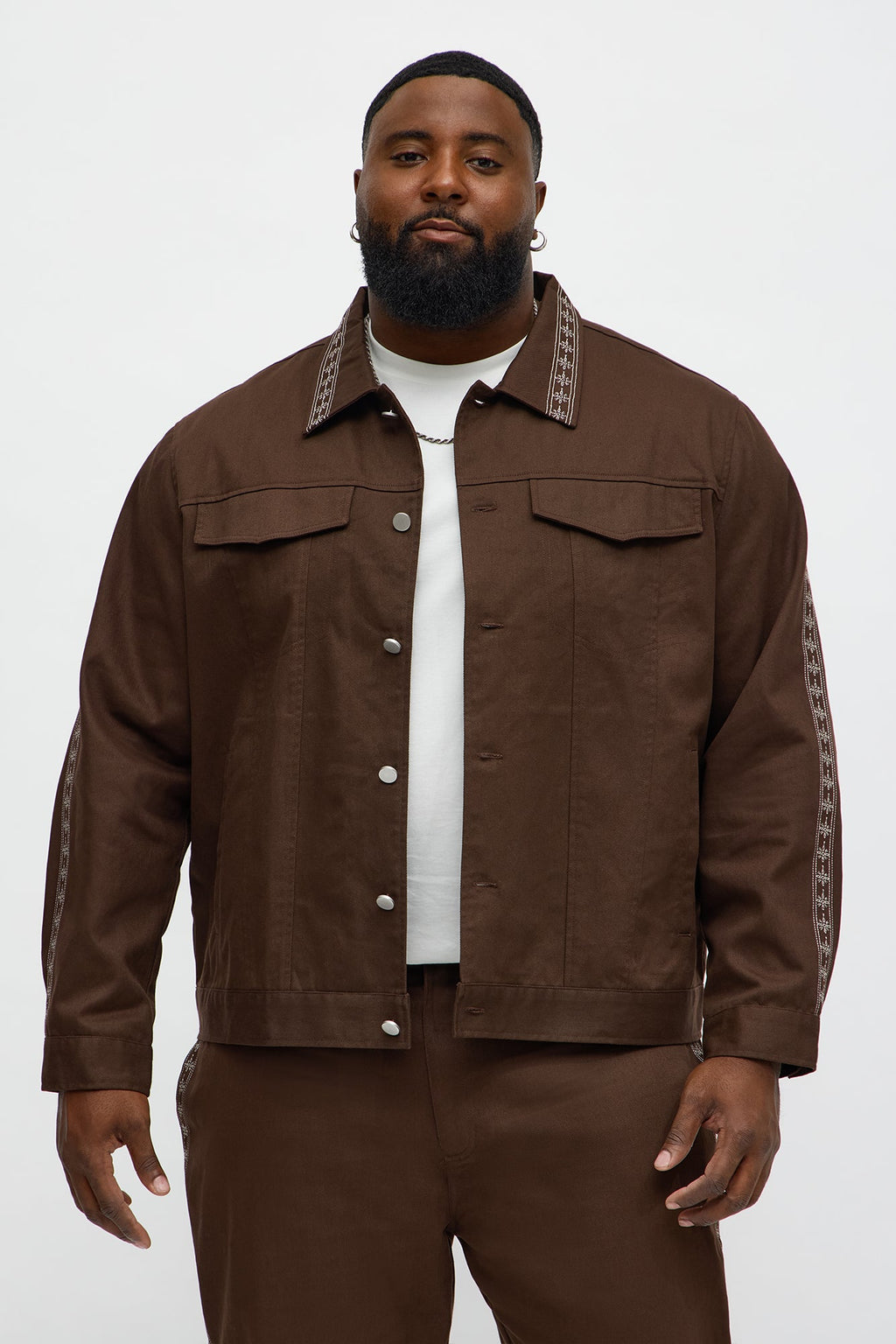 On A Loop Embroidered Stitch Trucker Jacket - Brown