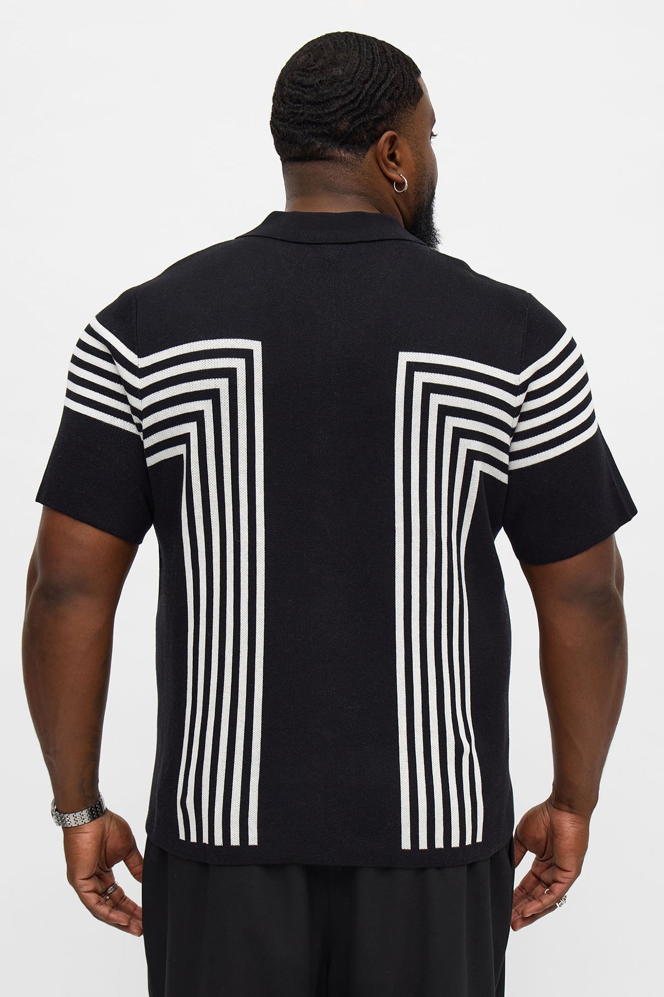 All Of The Lines Button Up Knit Polo Shirt - Black/combo