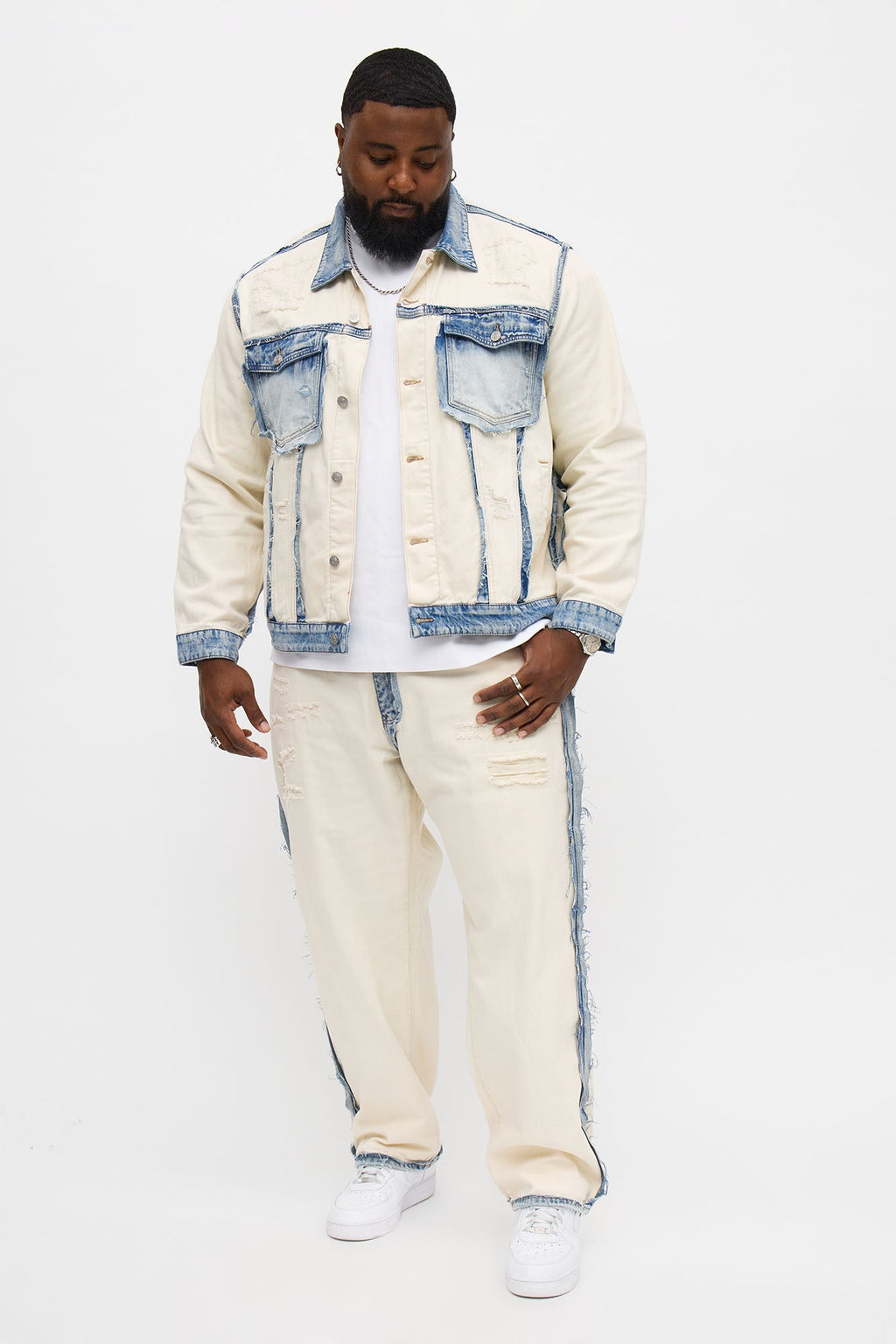Benji Fray Denim Trucker Jacket - Off White/combo
