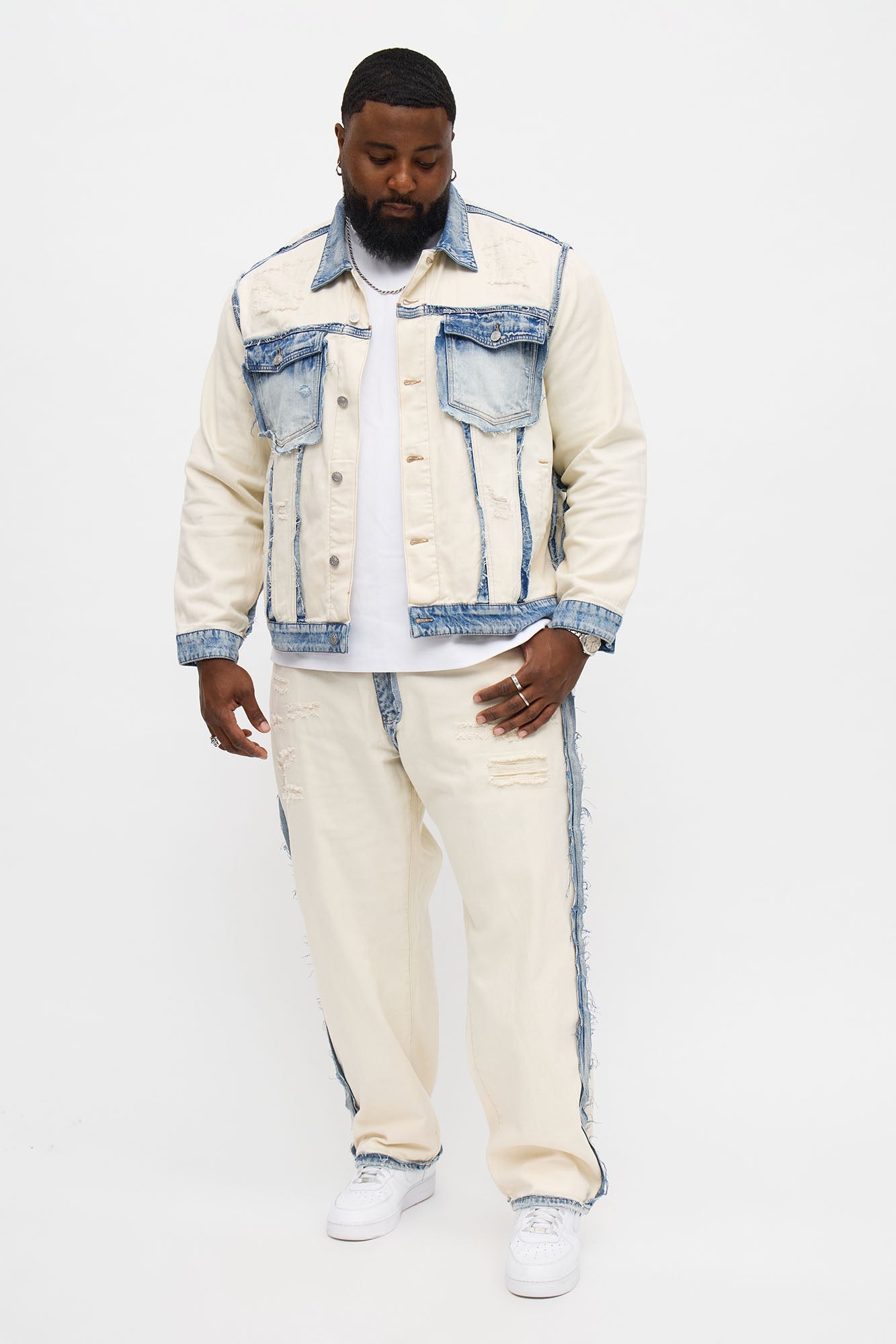 Benji Fray Denim Trucker Jacket - Off White/combo