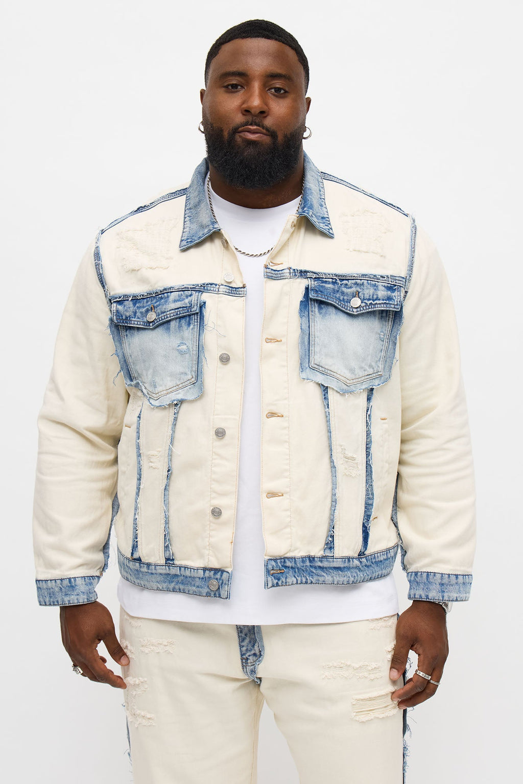Benji Fray Denim Trucker Jacket - Off White/combo