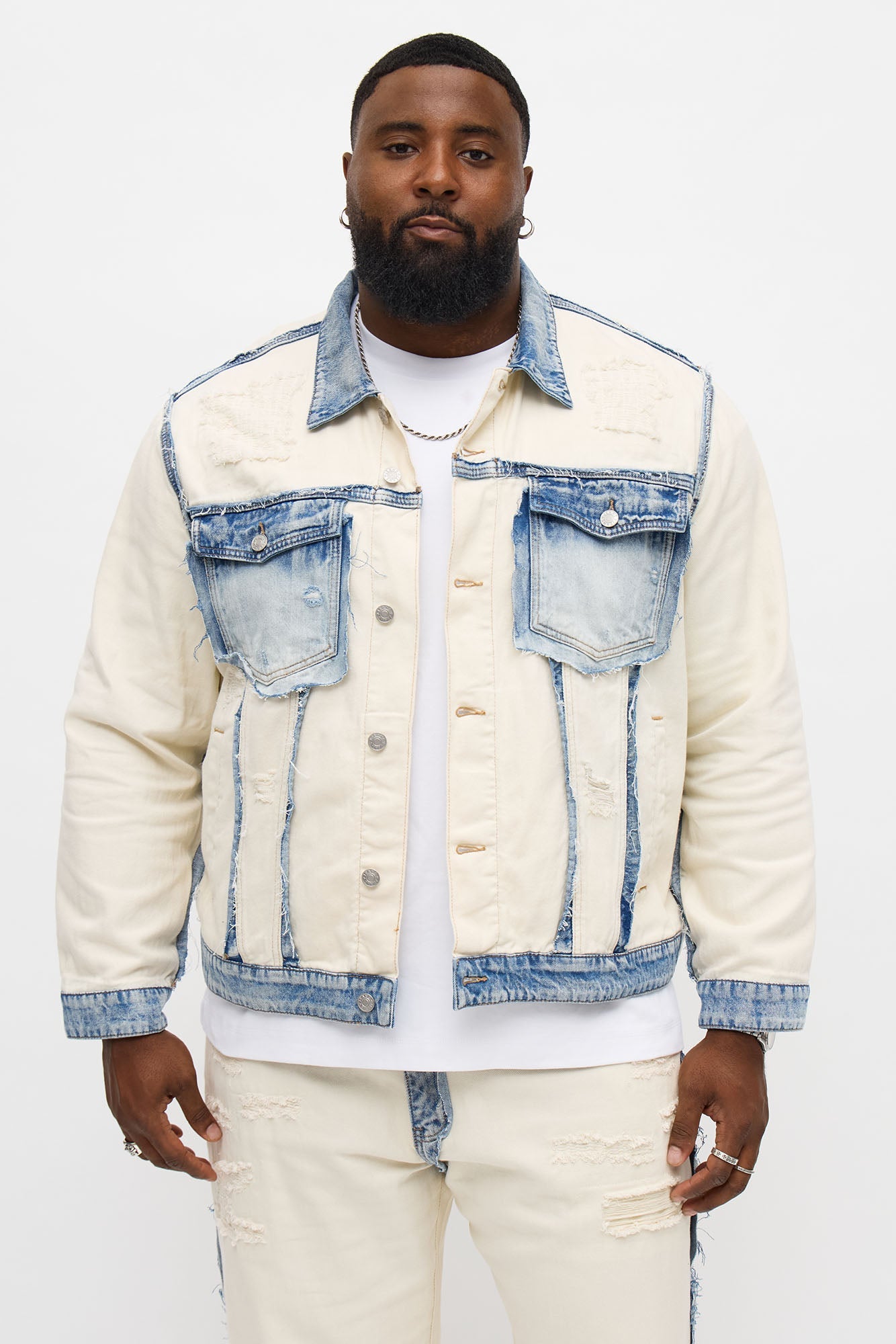 Benji Fray Denim Trucker Jacket - Off White/combo