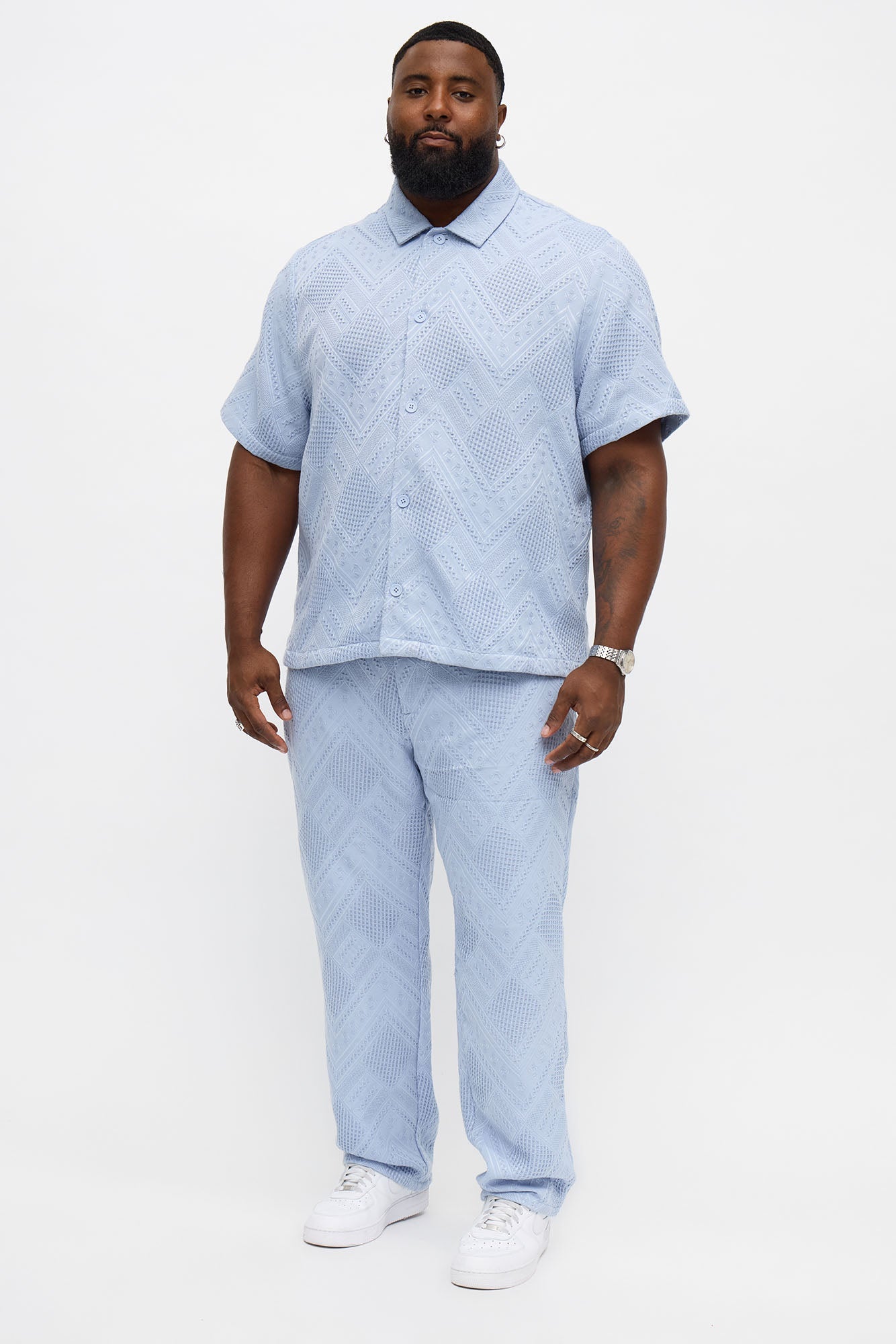 Straight Twist Weave Textured Pant - Light Blue