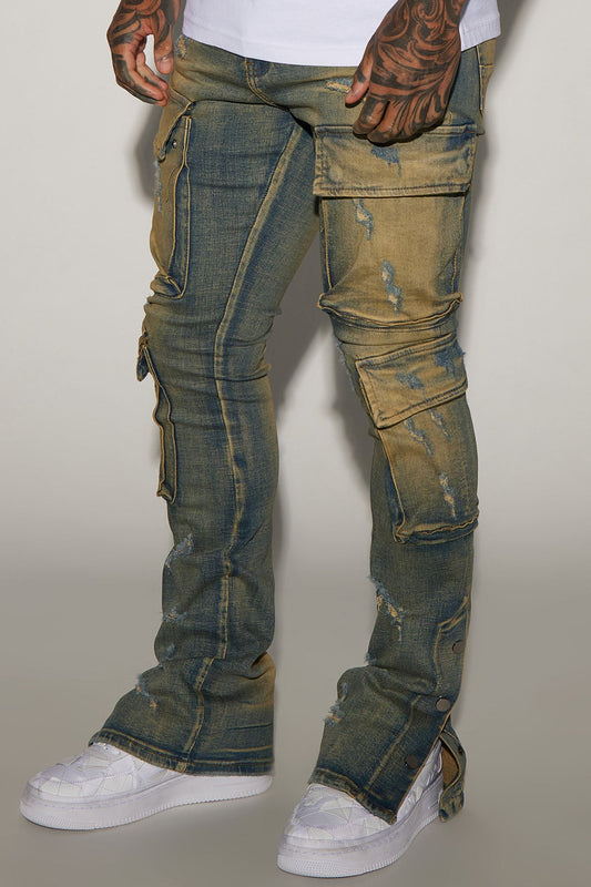 On The Set Stacked Skinny Snap Flare Jeans - Vintage Wash