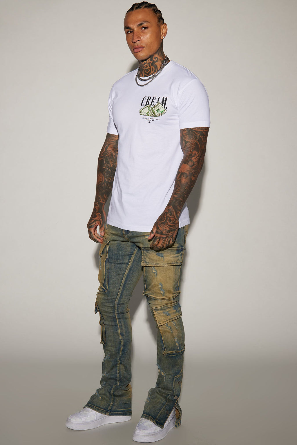 On The Set Stacked Skinny Snap Flare Jeans - Vintage Wash