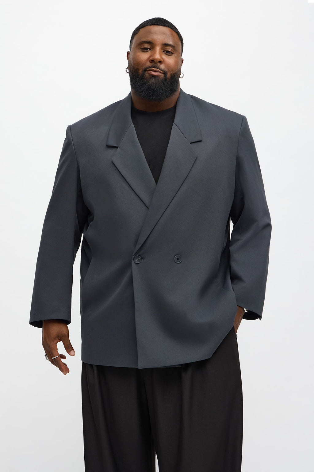 Oversized Quiet Authority Double Breasted Blazer - Charcoal