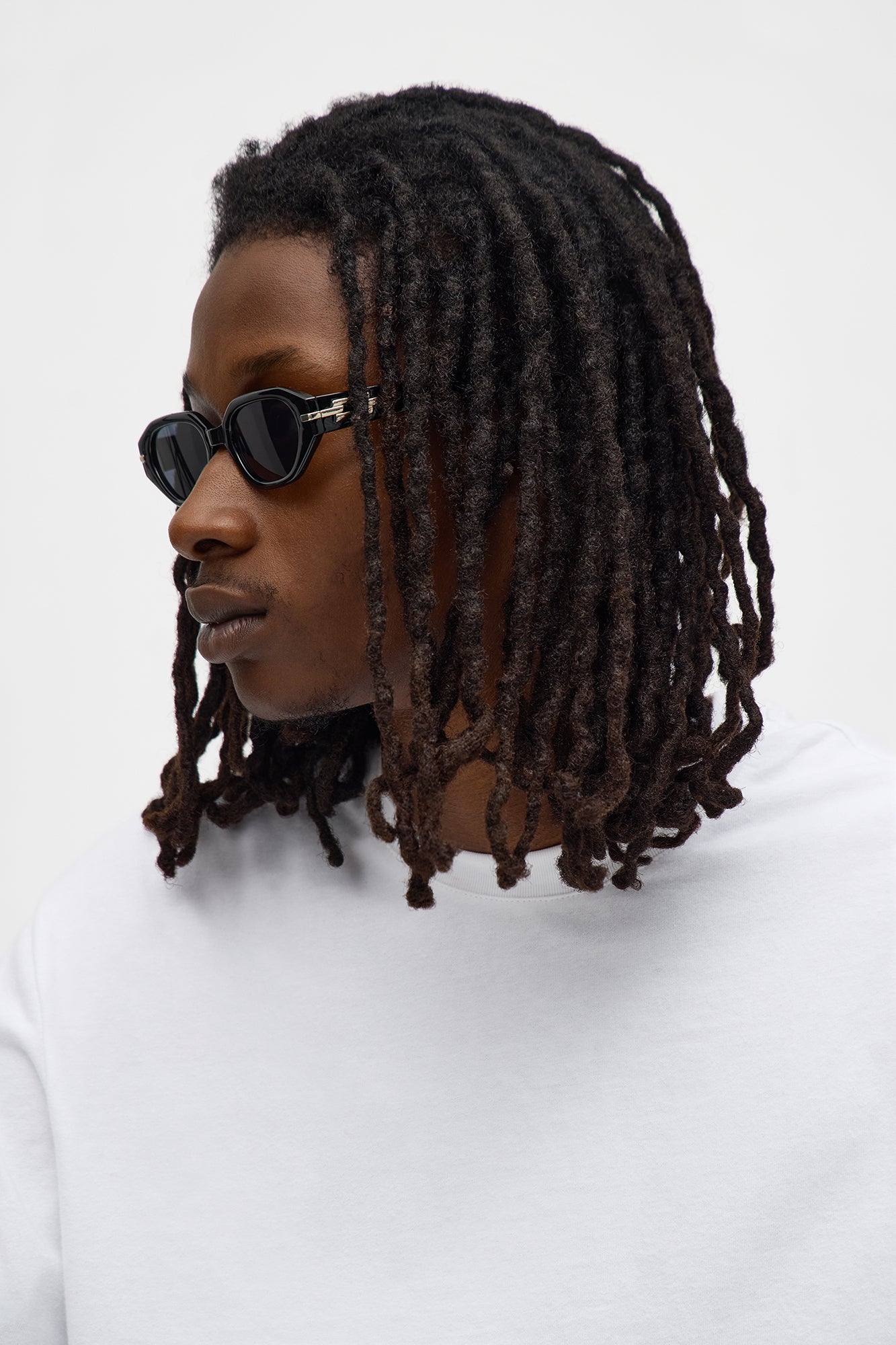 Abstract Detail Round Frame Sunglasses - Black
