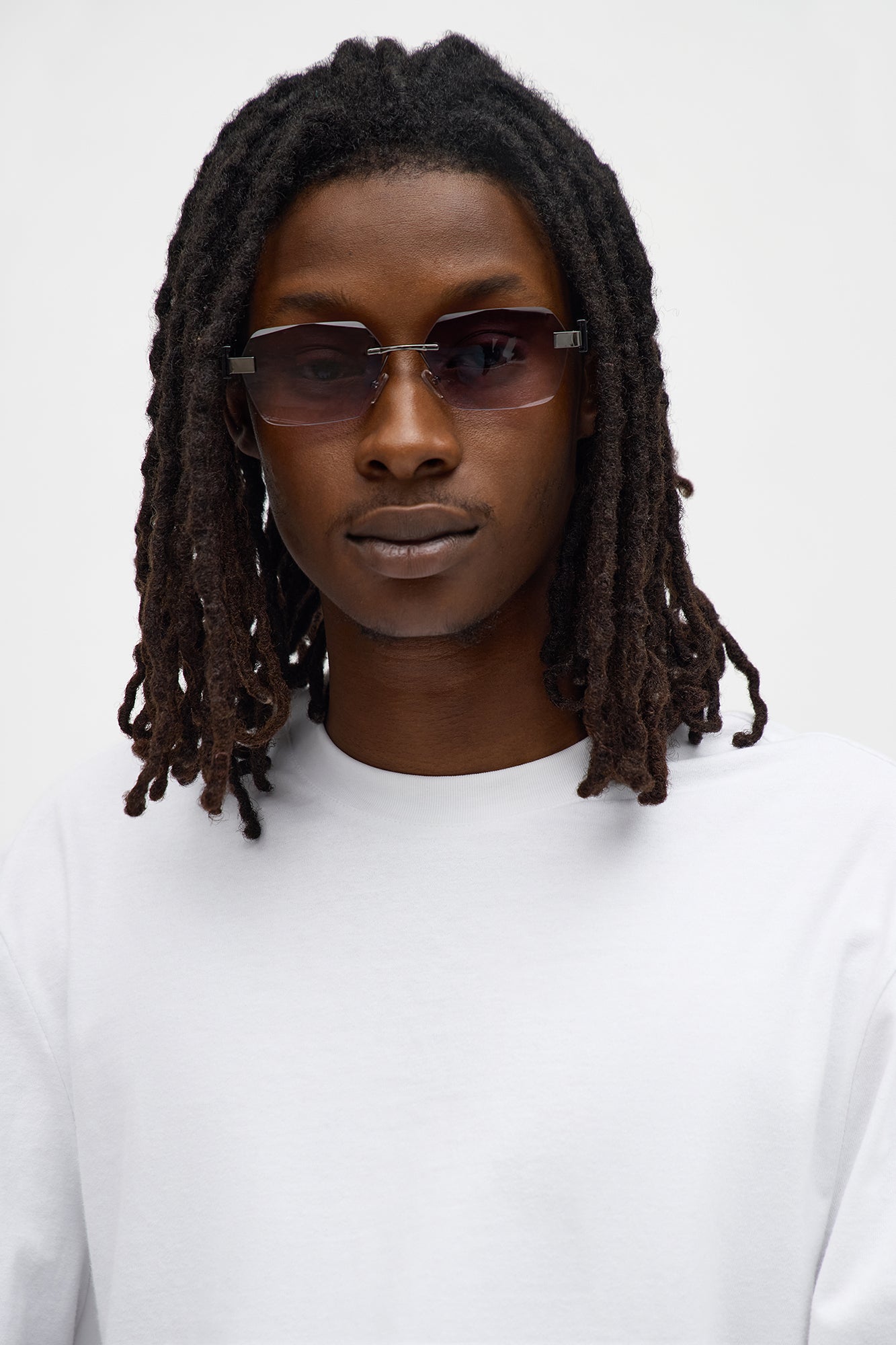 Rimless Geometric Frame Color Lens Sunglasses - Black/combo