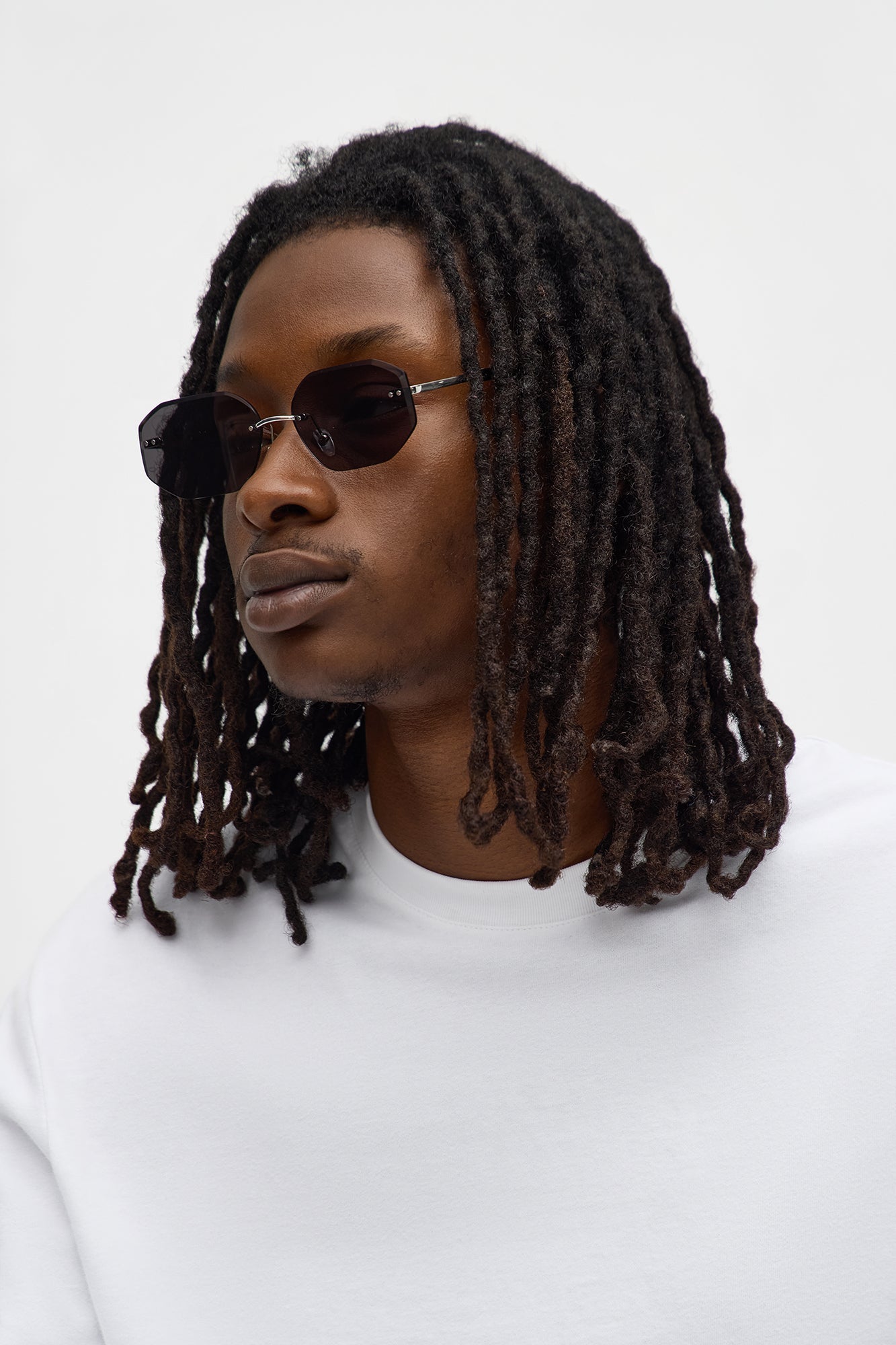 Frameless Geometric Colored Lens Sunglasses - Black/Smoke