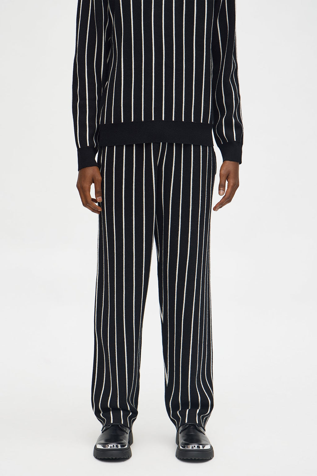 Straight Pinstripe Posh Sweater Knit Pant - Black/combo