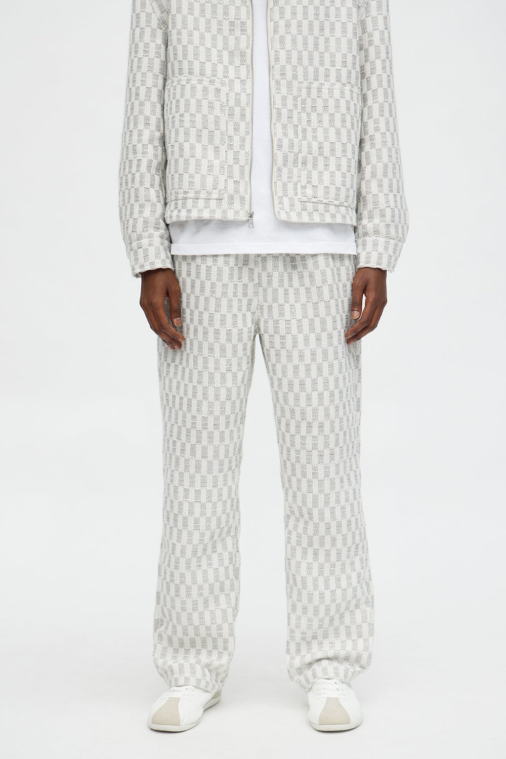 Slim Slit Flare Checker Pant - Cream