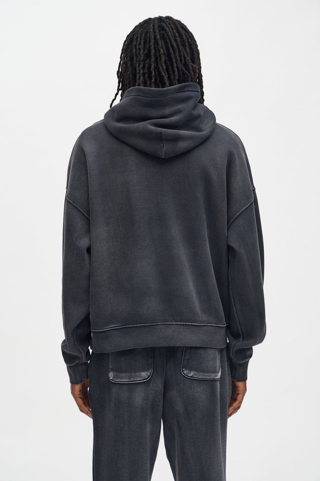 Acid Wash Oversized Heavyweight Hoodie - Black