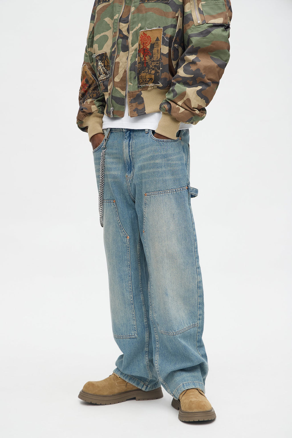 Baggy Double Knee Jean - Medium Blue Wash