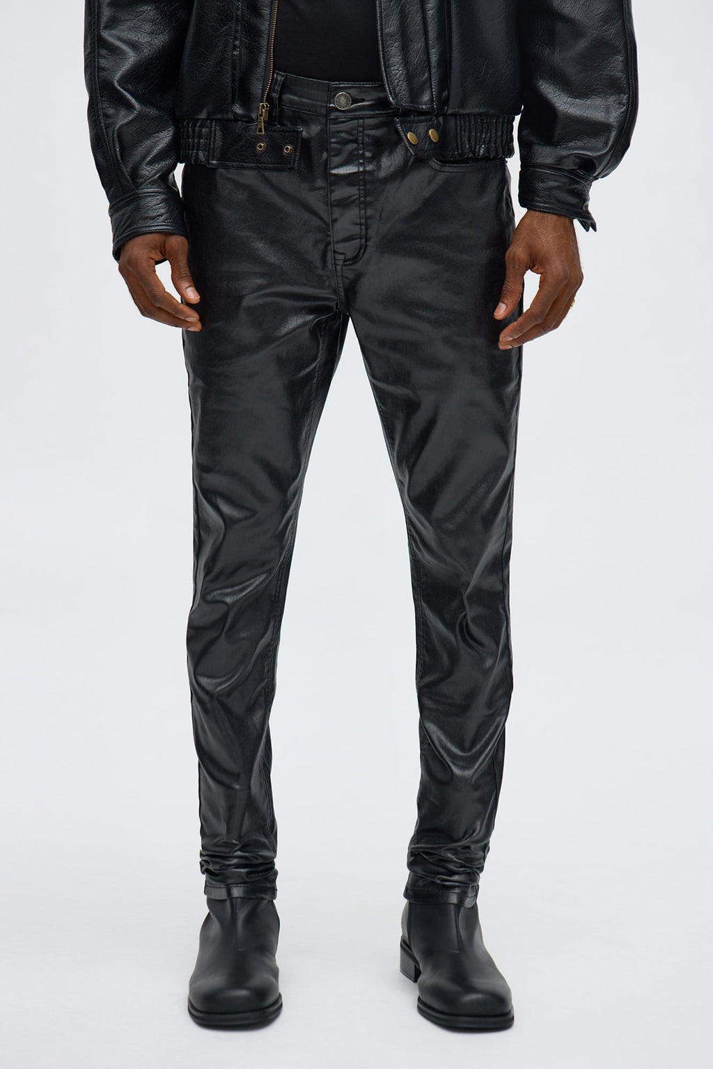 Stacked Skinny High Shine Wax Coated Jean - Black
