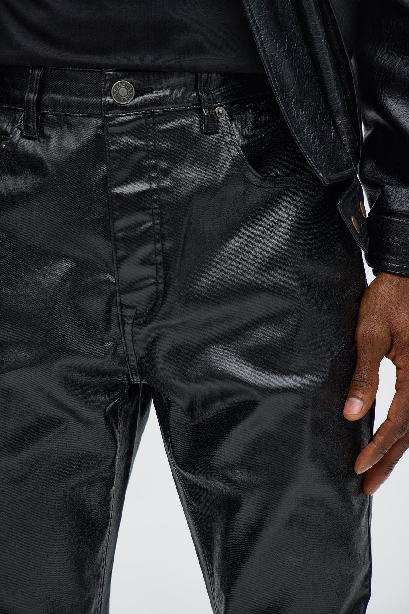 Stacked Skinny High Shine Wax Coated Jean - Black