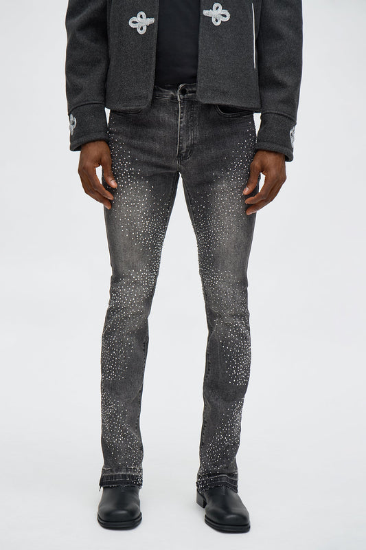 Stacked Skinny Flare Got That Razz Jewel Jean - Black Wash