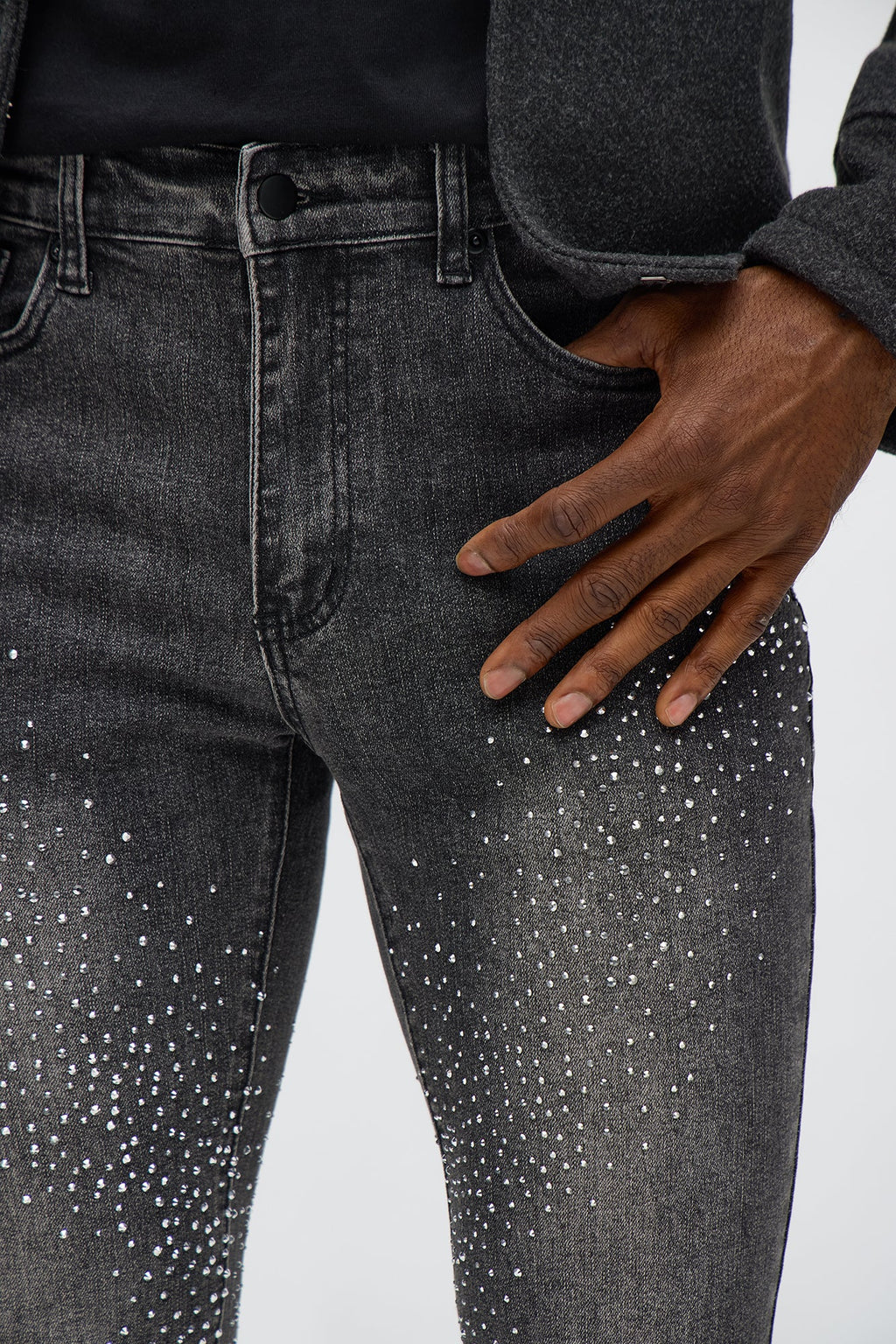 Stacked Skinny Flare Got That Razz Jewel Jean - Black Wash