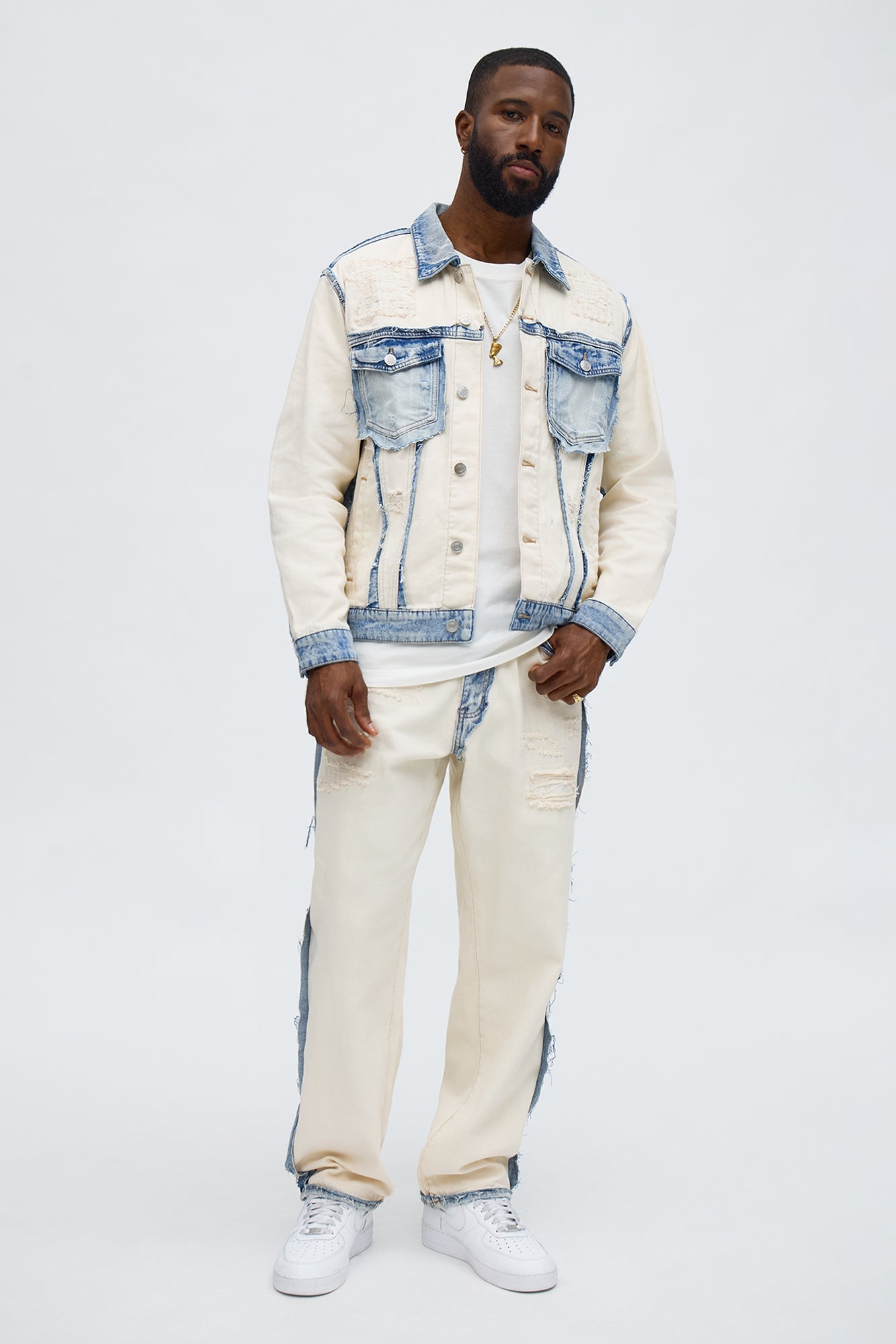 Benji Fray Denim Trucker Jacket - Off White/combo