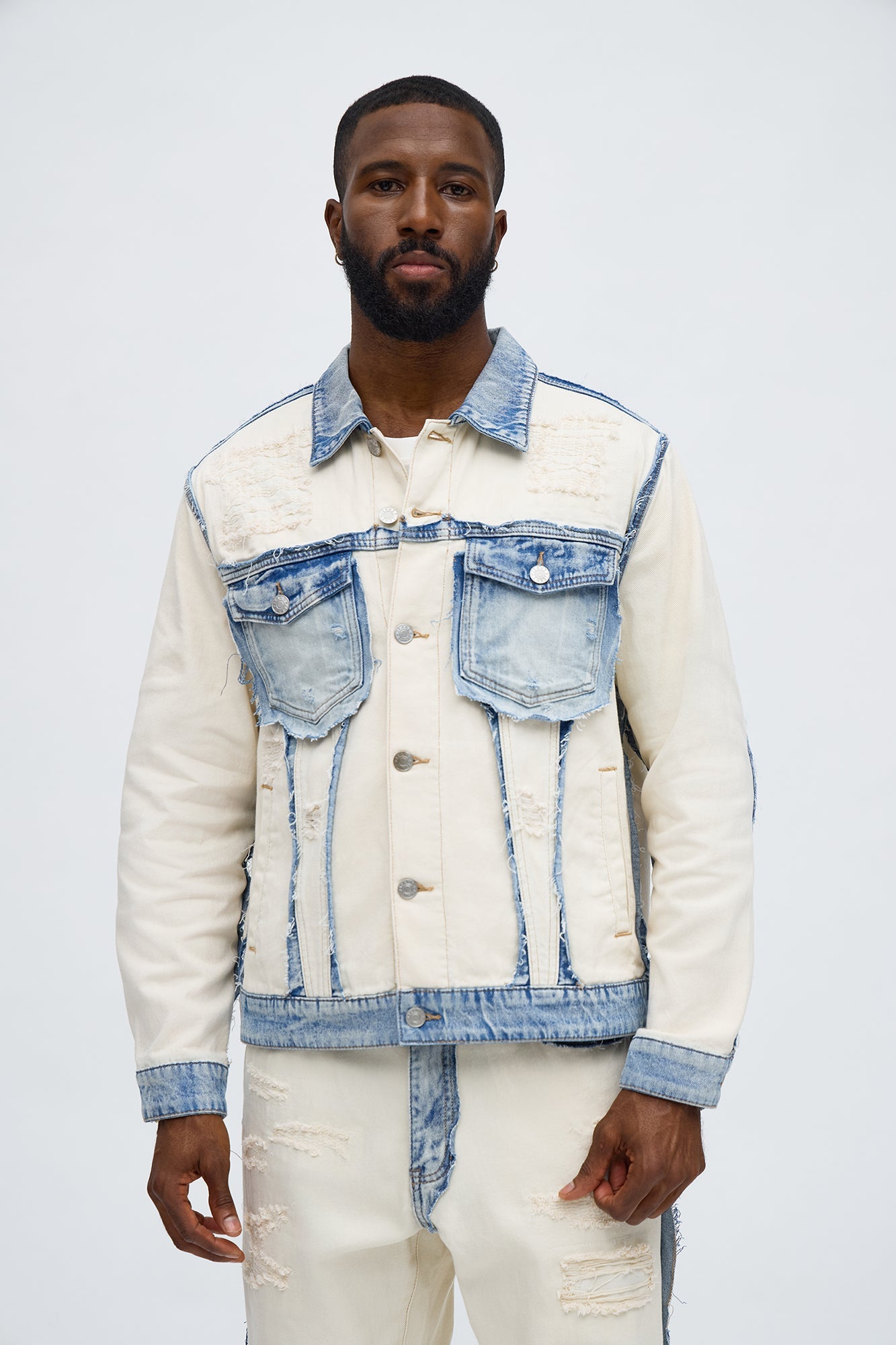 Benji Fray Denim Trucker Jacket - Off White/combo