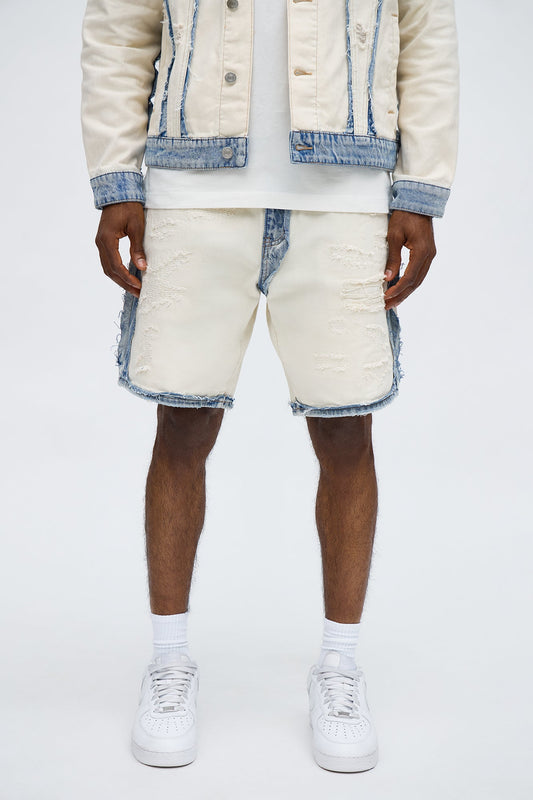 Relaxed Benji Fray Denim Short - Off White/combo