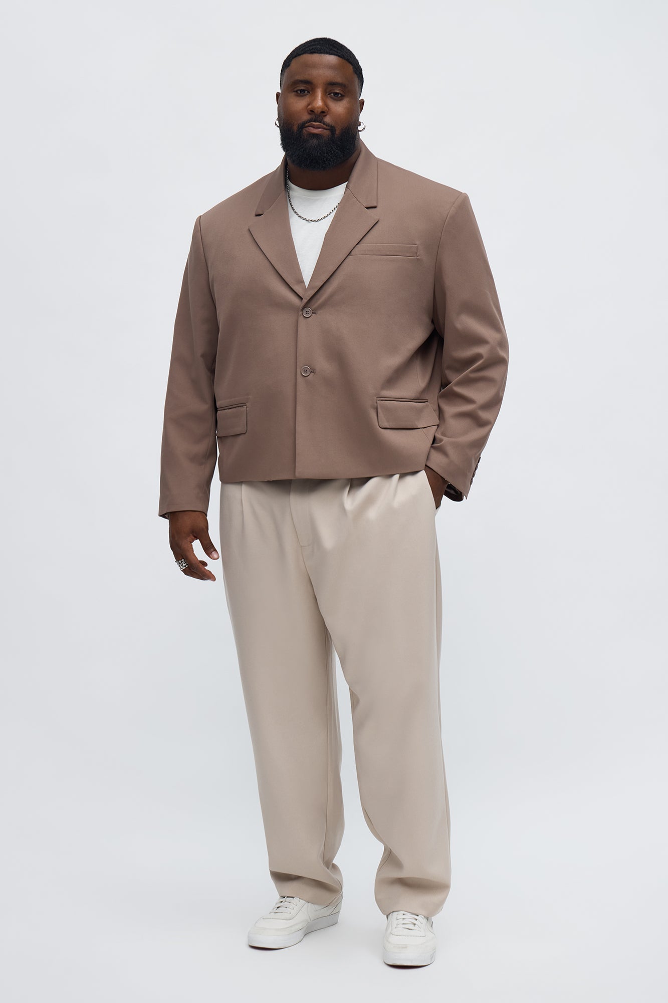 Gabardine Boxy Cropped Single Breasted Blazer - Taupe