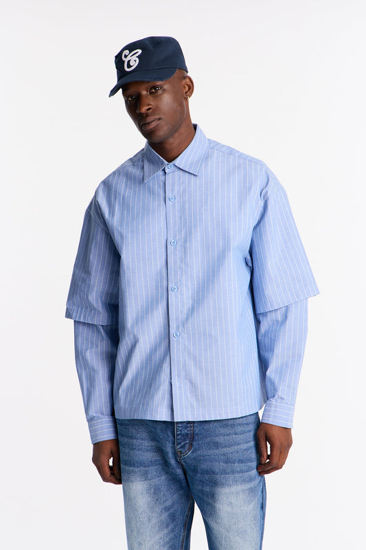 Twofold Sleeve Button Up Shirt - Blue/combo