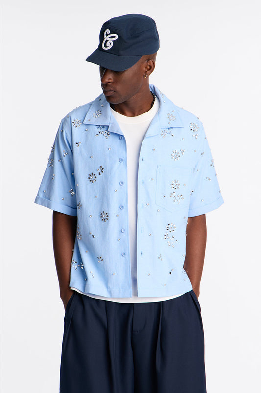 Chrome Bloom Cuban Button Up Shirt - Light Blue