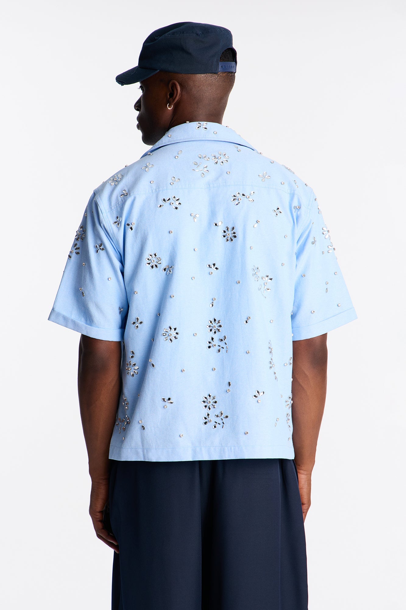 Chrome Bloom Cuban Button Up Shirt - Light Blue
