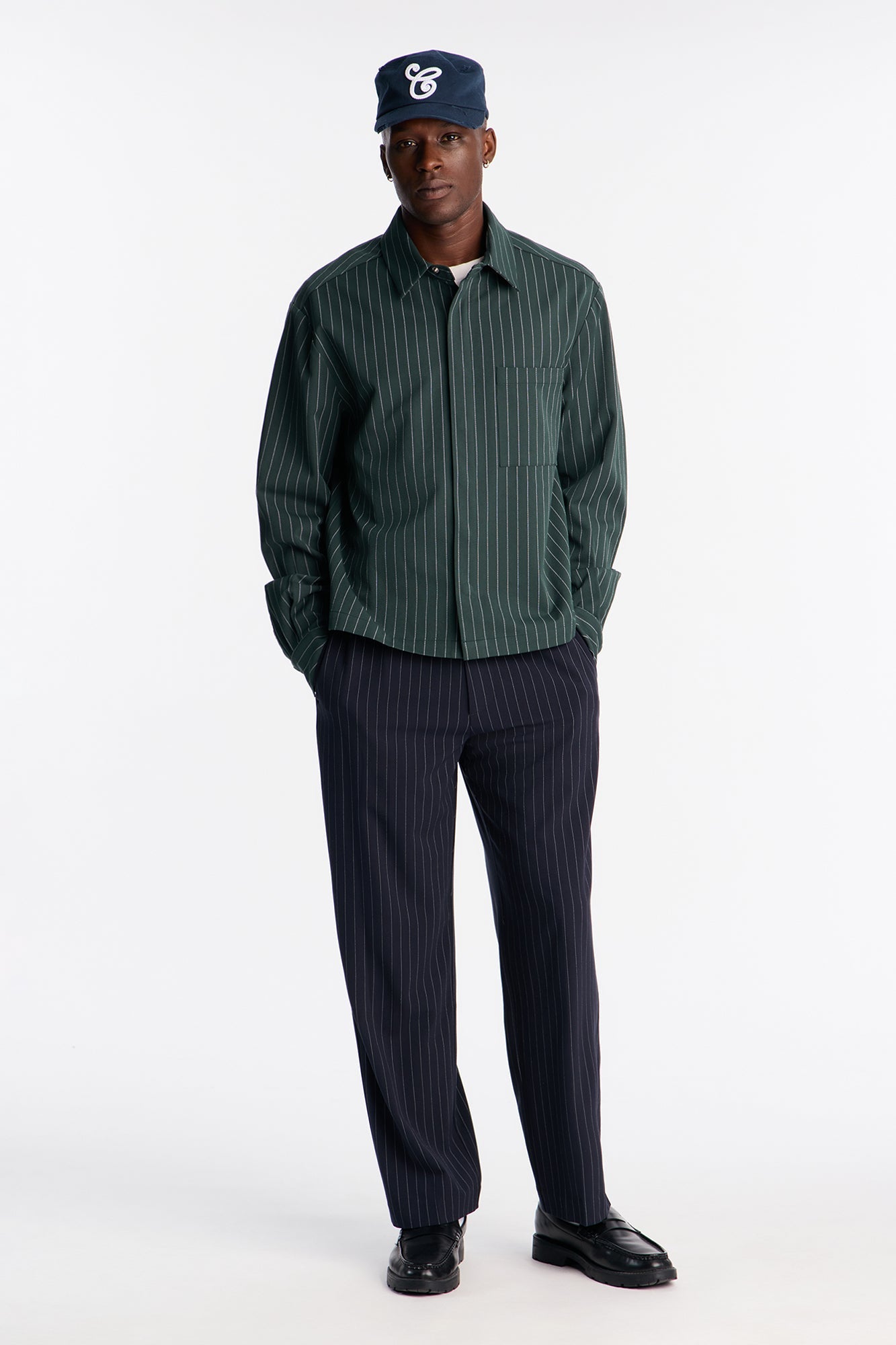 Straight Harlow Pinstripe Drawstring Pant - Navy