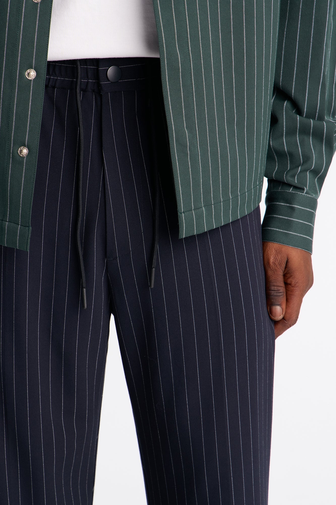 Straight Harlow Pinstripe Drawstring Pant - Navy